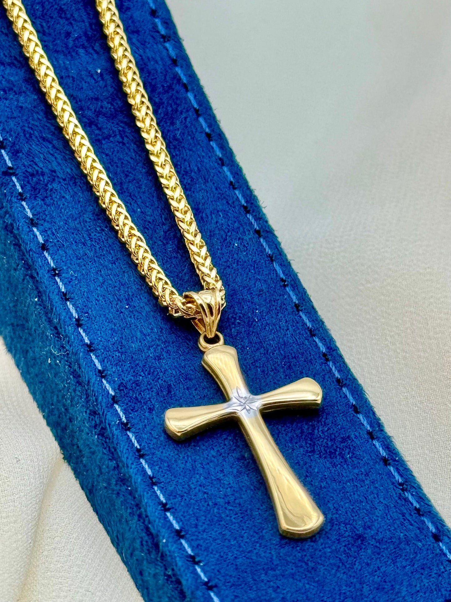 18k Gold Cross Necklace, Cross Necklace with Franco Chain ,Gold Cross Necklace , For Him, For Her ,Anniversary Gift ,Birthday Gift.