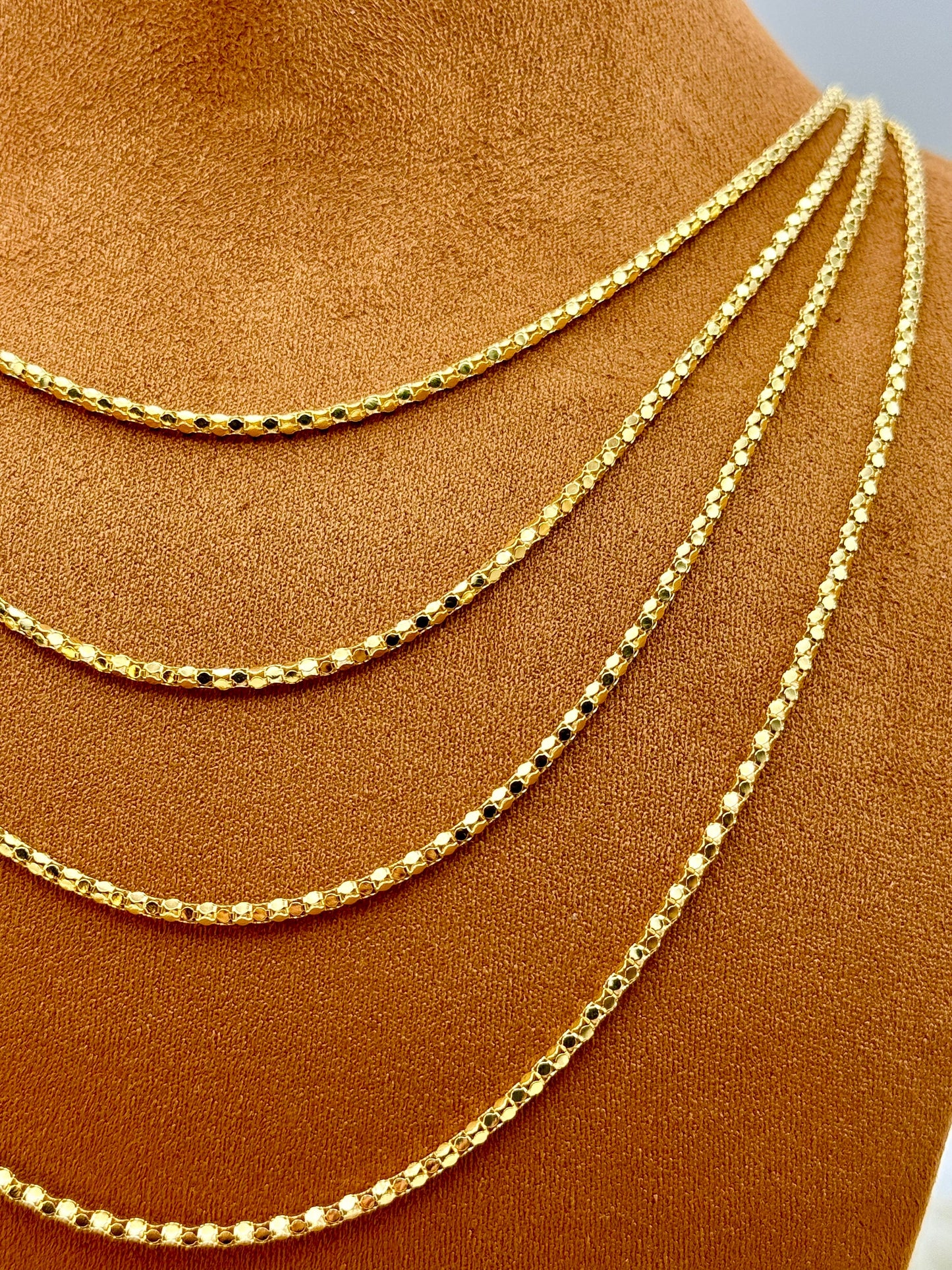 14K Gold box Chain Necklace new design , 20",22",23.5" (2.3MM) ,Real Gold ,shiny Link Chain, Diamond Cut  Gold Chain , For Her, For Him .