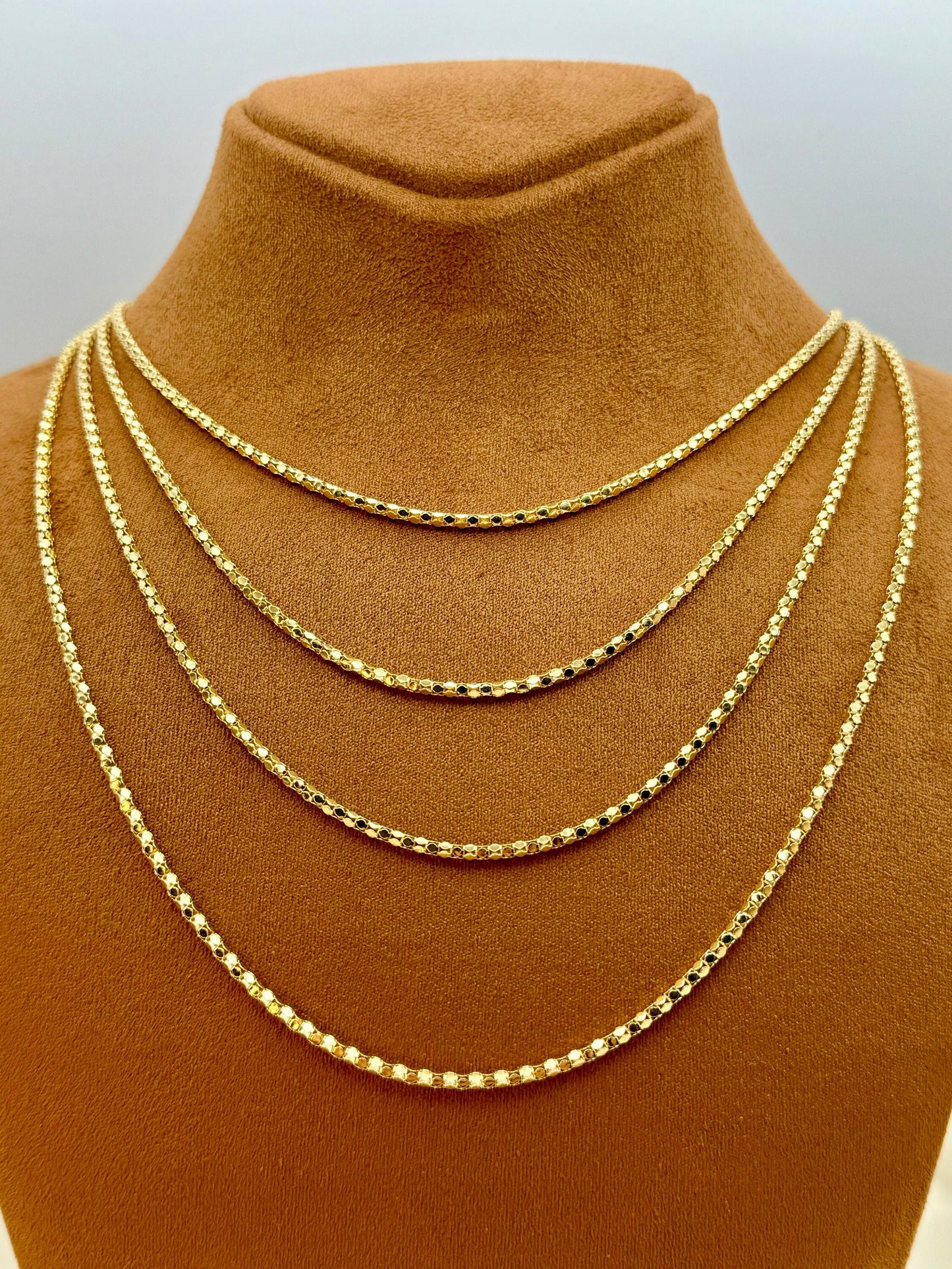 14K Gold box Chain Necklace new design , 20",22",23.5" (2.3MM) ,Real Gold ,shiny Link Chain, Diamond Cut  Gold Chain , For Her, For Him .