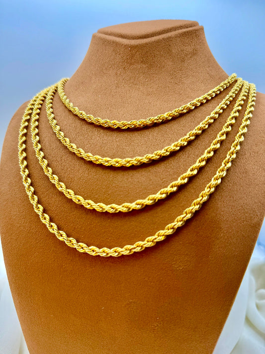 14K Solid Gold Rope Chain Diamond Cut Necklace, 24",22",20", 4.5mm Thickness, Real Gold Rope Chain, 14k Gold Rope Necklace, Birthday gift.