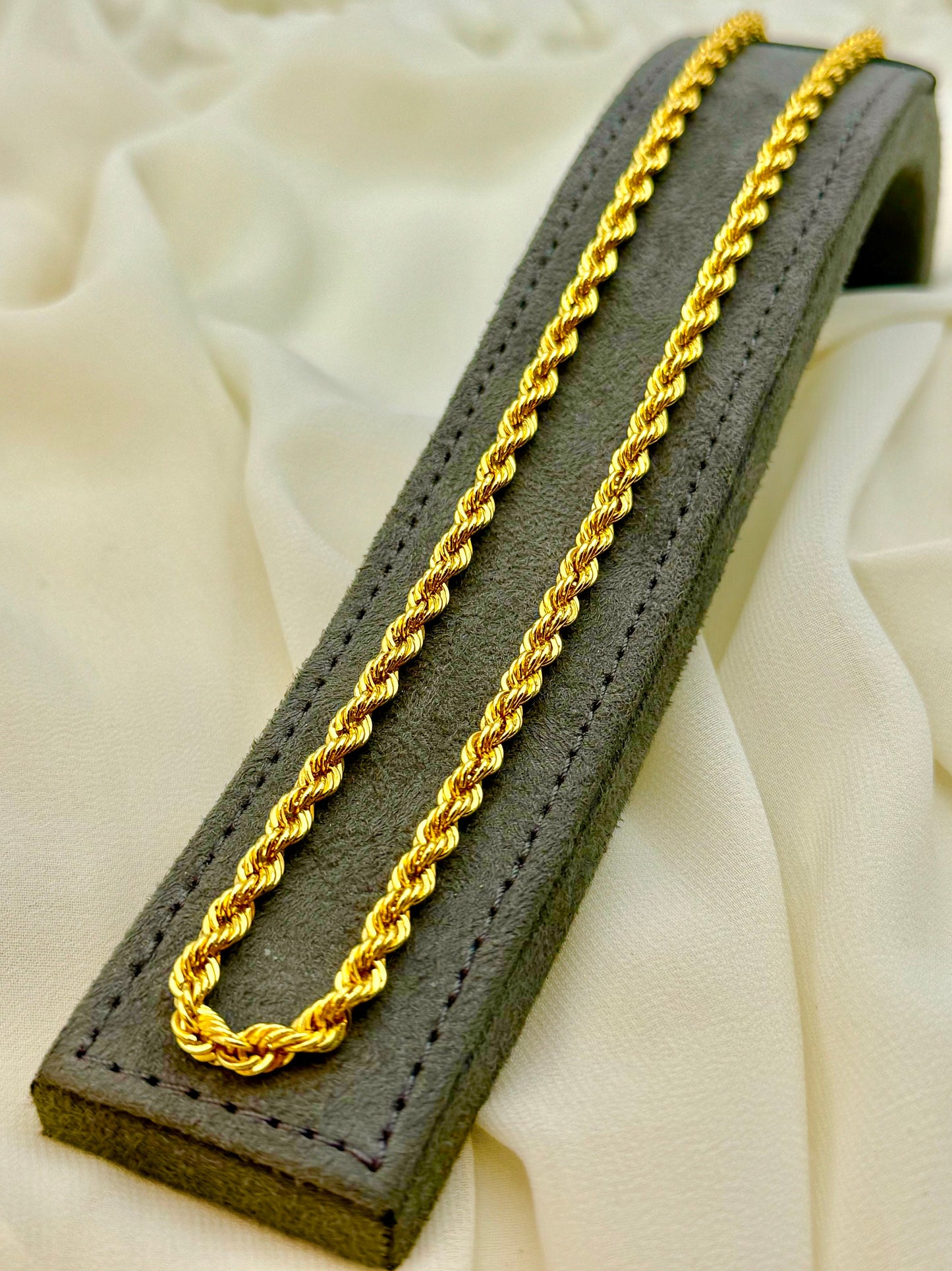 14K Solid Gold Rope Chain Diamond Cut Necklace, 24",22",20", 4.5mm Thickness, Real Gold Rope Chain, 14k Gold Rope Necklace, Birthday gift.