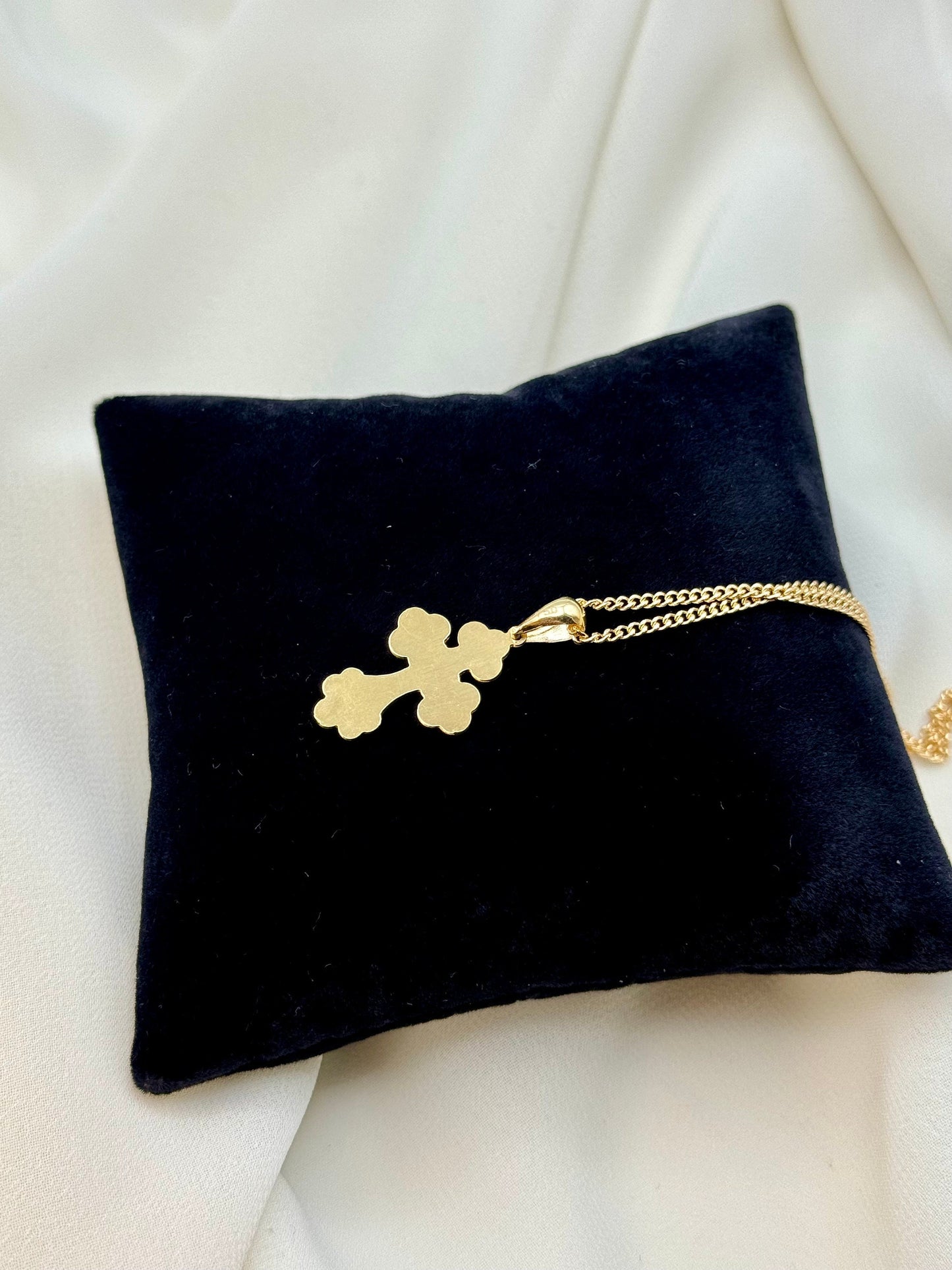 18K Solid Gold Cross Necklace with 2mm Curb Chain – Real Gold Pendant for Him or Her, Religious Jewelry, Birthday & Anniversary Gift