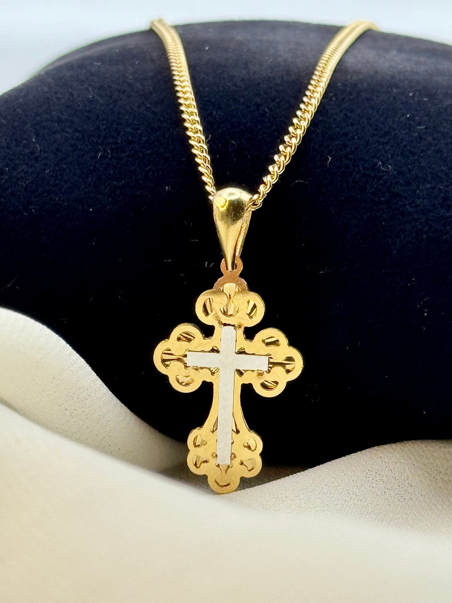 18K Solid Gold Cross Necklace with 2mm Curb Chain – Real Gold Pendant for Him or Her, Religious Jewelry, Birthday & Anniversary Gift