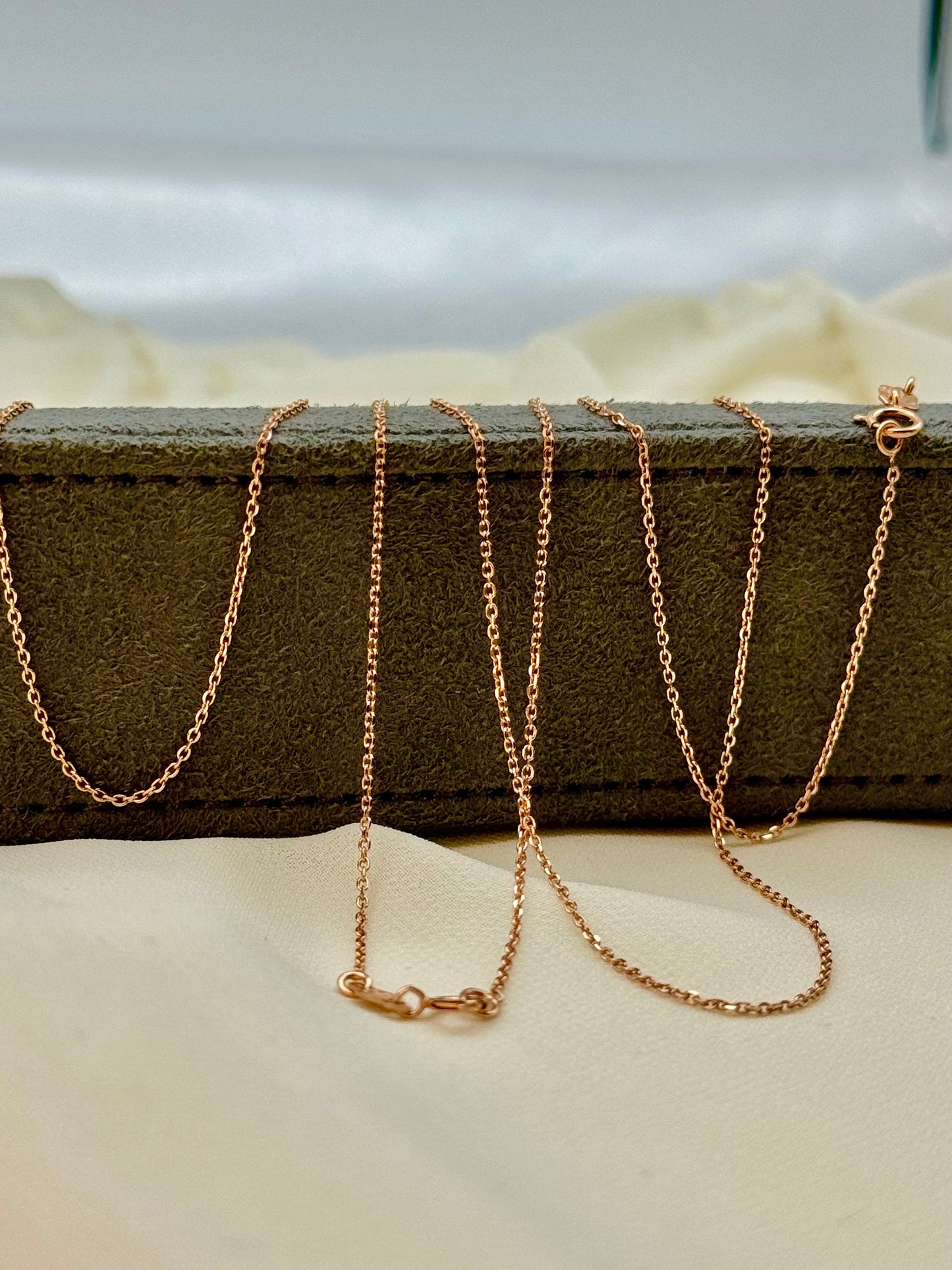 18k solid Gold Cable  Chain  Rose gold colour,18 inches , 1mm, gift for her, Cable Gold Chain, 18k Rose Gold Chain, Birthday Gift for Her .