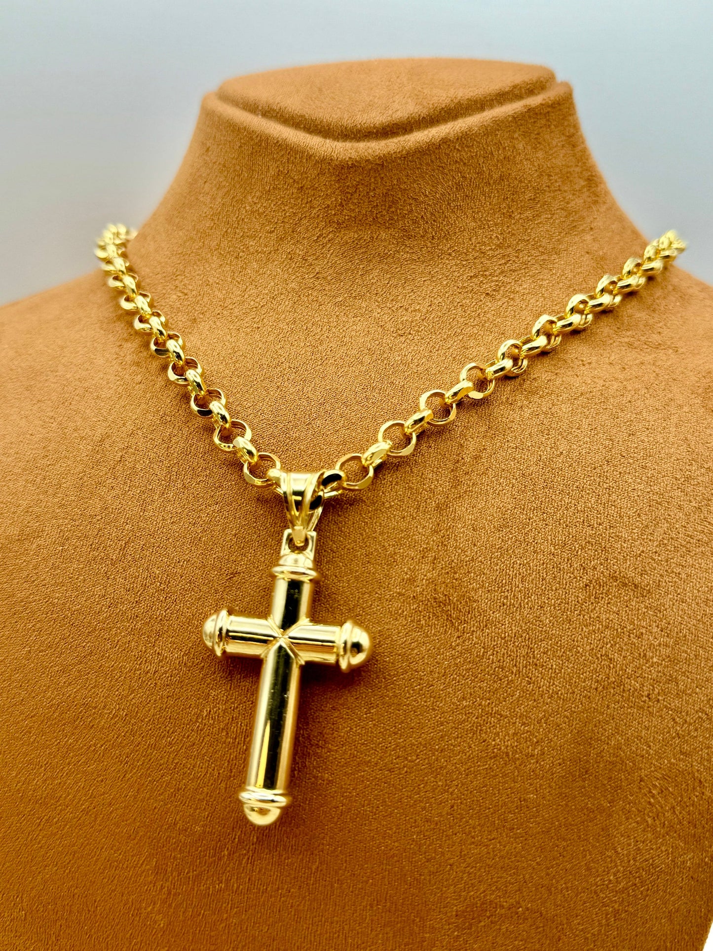 14k Gold Cross Necklace, with 22" Rolo Chain, 7mm , Jesus Christ, Rolo chain, Cross Pendant , Gold Cross , Gift, Chunky Cross Necklace.