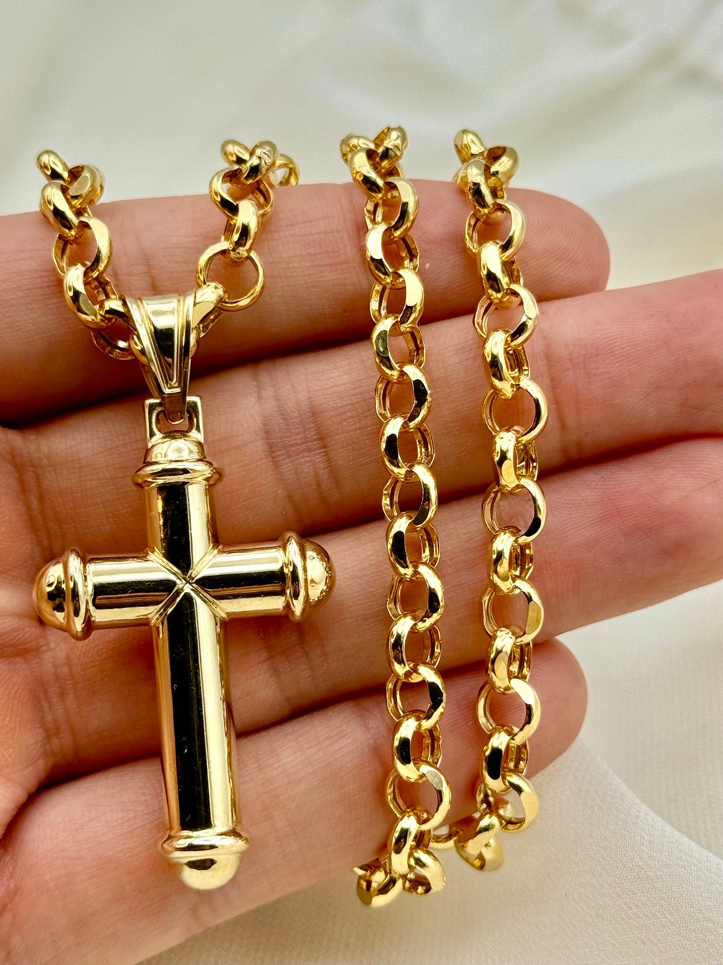 14k Gold Cross Necklace, with 22" Rolo Chain, 7mm , Jesus Christ, Rolo chain, Cross Pendant , Gold Cross , Gift, Chunky Cross Necklace.