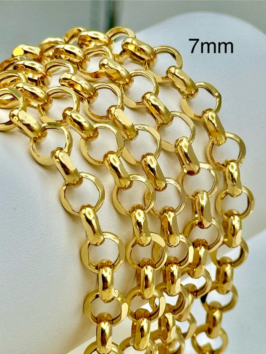 14k Solid Gold Rolo chain Diamond Cut ,14k Gold Rolo Necklace ,7mm , Diamond cut rolo chain,14k rolo chain,For Her ,For Him, Birthday Gift.