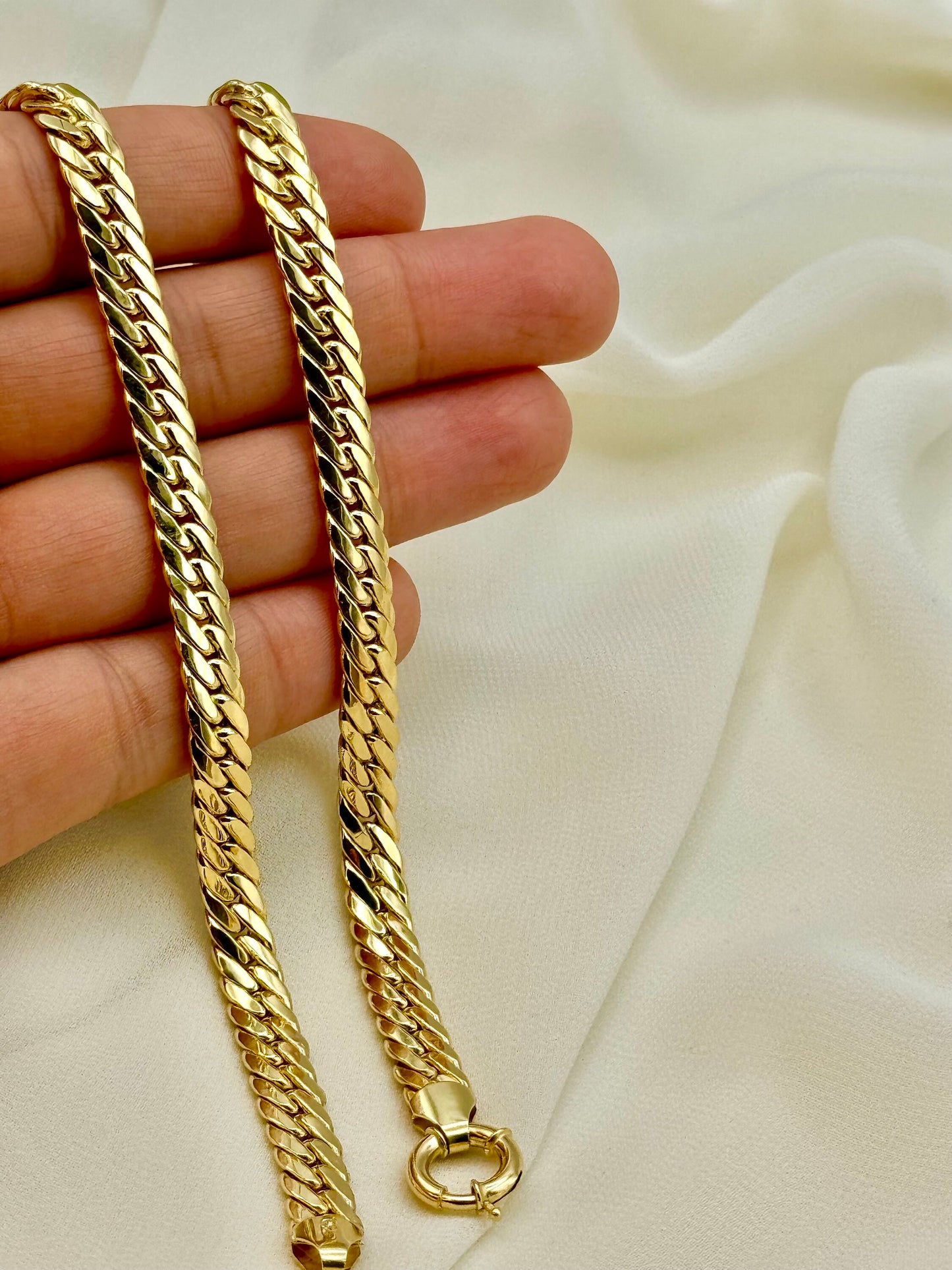 18k Solid GOLD Curb Chain, Cuban Choker Chain Necklace 18",7 MM, Real Gold, 18k Real Gold Chain, Gift, anniversary Gift, Birthday Gift.