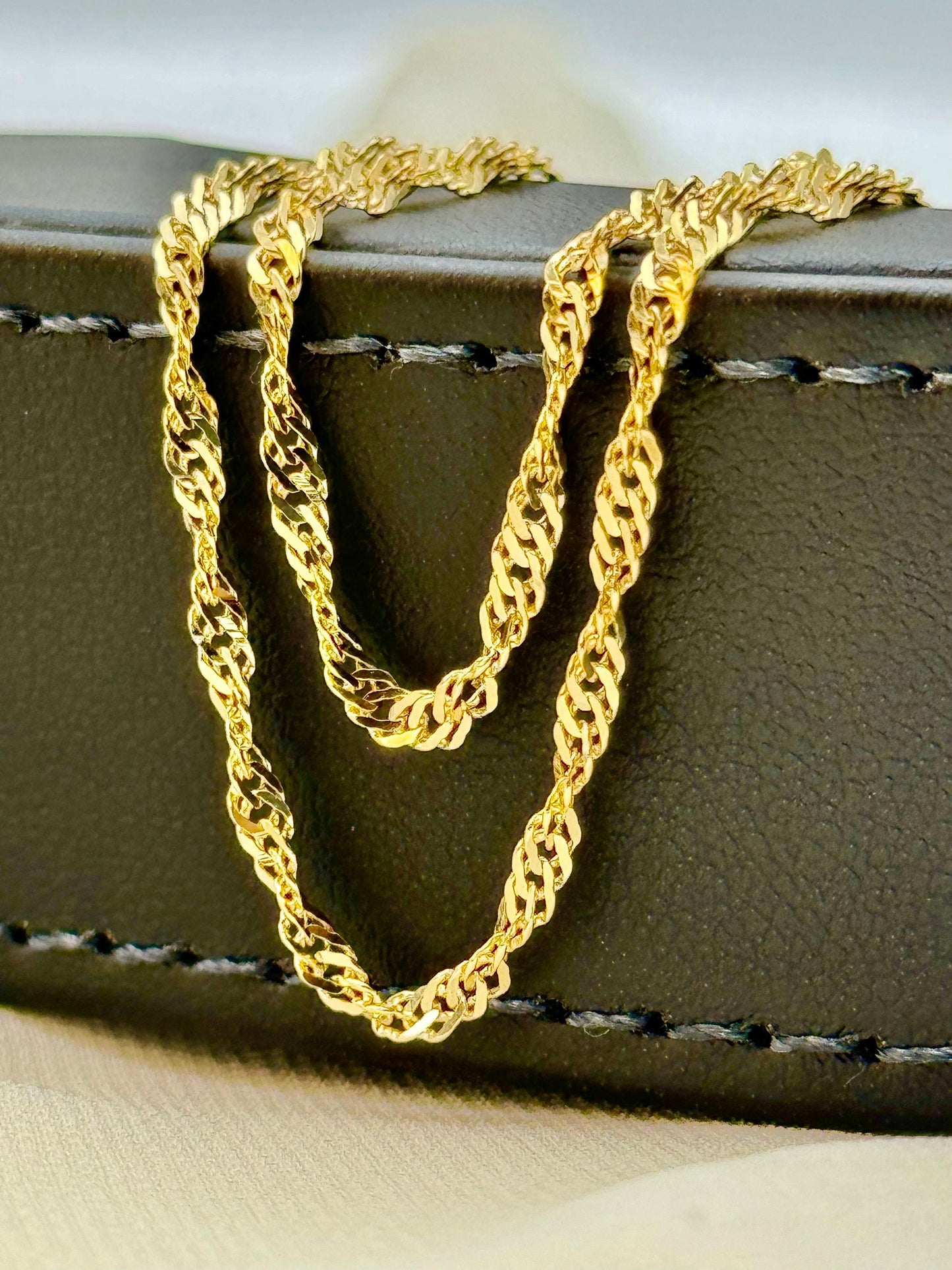 14k Solid Gold Singapore chain 2mm, Diamond cut, 19.5", 18" , Gold Singapore chain, twisted Chain, For Her, Birthday Gift , Gift .