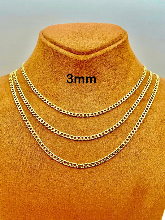 14k Real GOLD Curb Link Chain, 3MM, 14k Real Gold curb, For Gift, unisex Gold Chain, 14k Gold Chain, Birthday Gift, Anniversary gift.