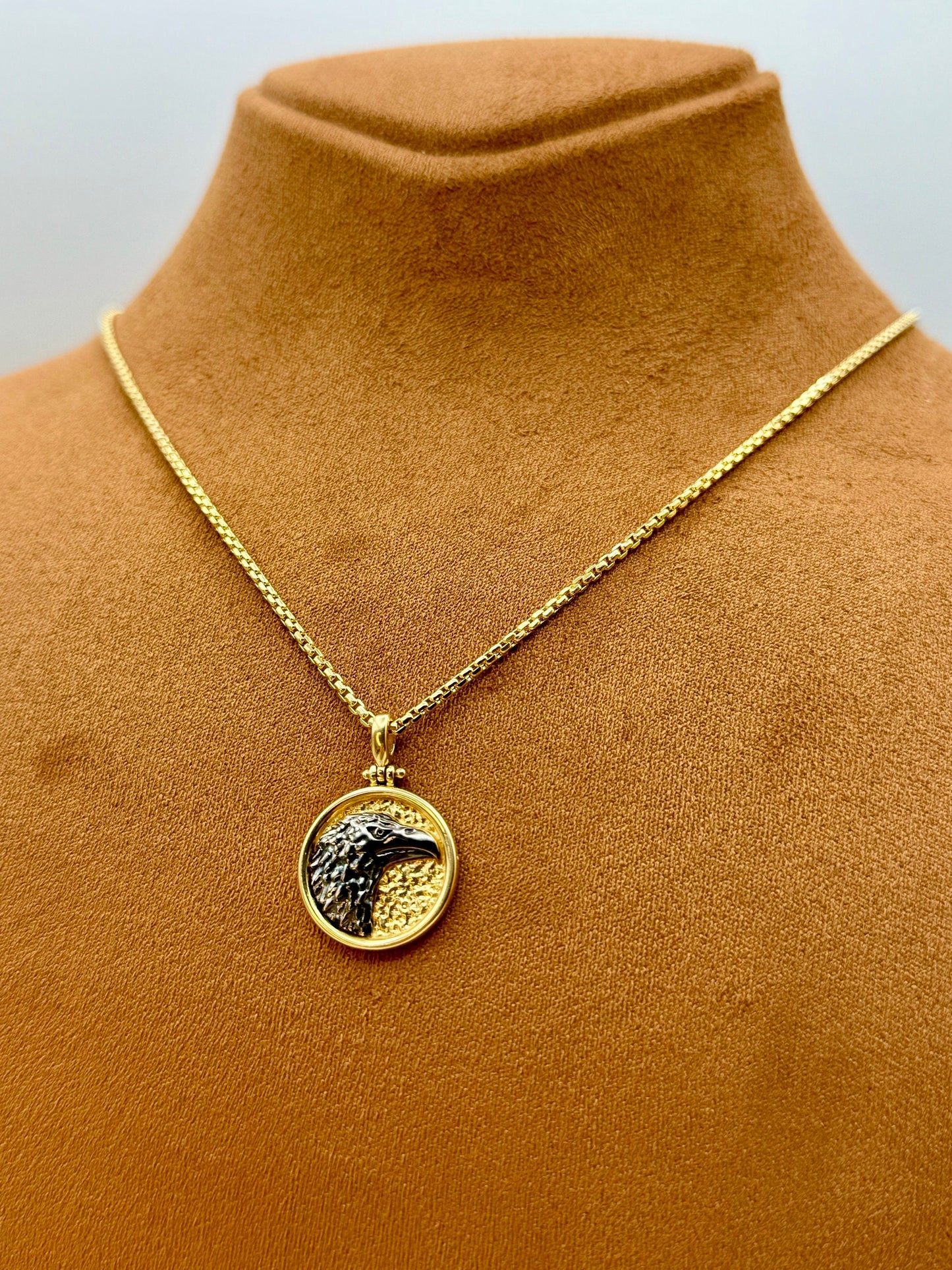 14K Solid Gold Eagle Pendant with 14K Diamond-cut Box Chain 22",24", 2mm/ 14K Yellow Gold Eagle Pendant/ Eagle Necklace for Gift, For Him.