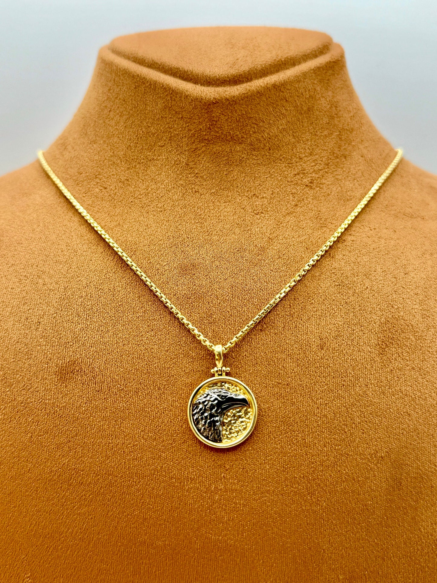 14K Solid Gold Eagle Pendant with 14K Diamond-cut Box Chain 22",24", 2mm/ 14K Yellow Gold Eagle Pendant/ Eagle Necklace for Gift, For Him.