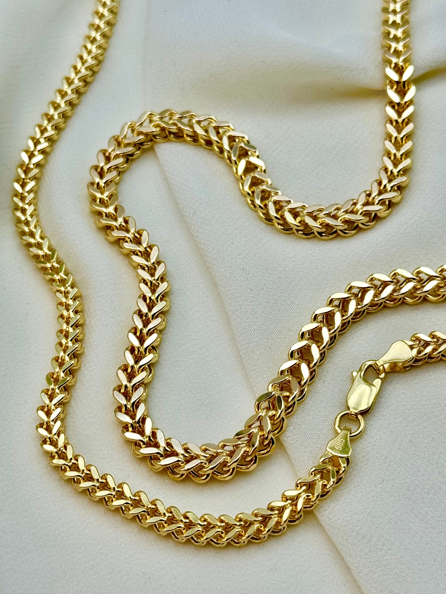 14k Gold Franco Diamon cut chain, Gold Franco chain, 14k trending Gold chain, 14k real Gold, for Him, for her ,Birthday gift, Unique chain.