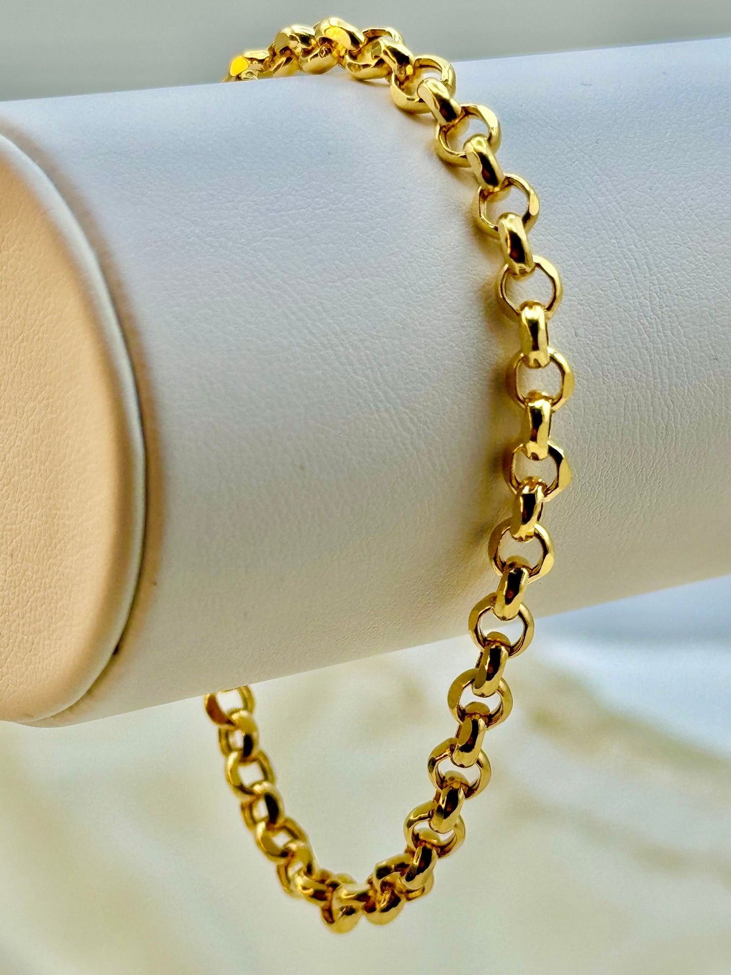 14K Real Gold Rolo Bracelet, Anklet - High Polished 14K Yellow Rolo Bracelet for Her - Pure 14k Gold Rolo Anklet - Birthday Gift!