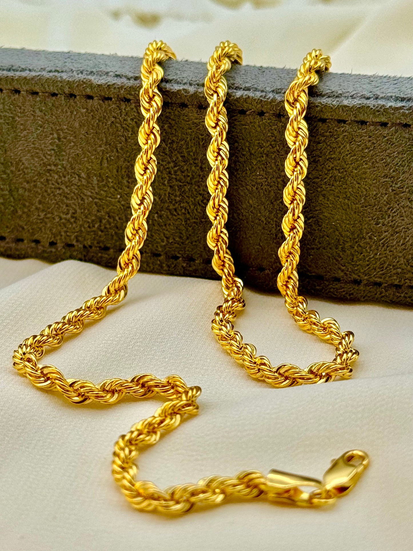 14K Solid Gold Rope Anklet Chain, Real Gold Rope Anklet, 14K Diamond-cut Rope Anklet, 4mm - 9”, 10” Gold Rope Anklet, Unisex, Gift!