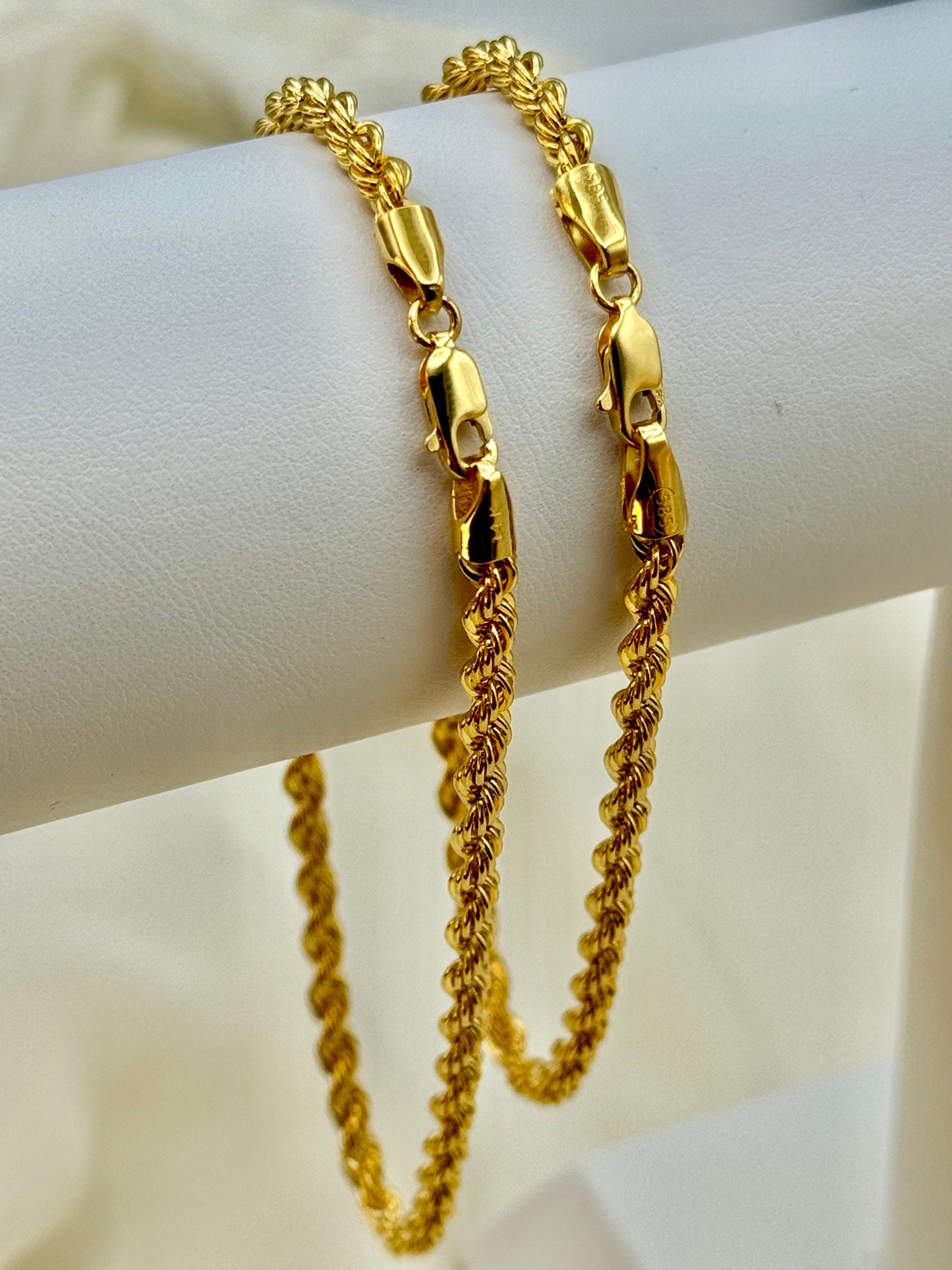 14K Solid Gold Rope Anklet Chain, Real Gold Rope Anklet, 14K Diamond-cut Rope Anklet, 4mm - 9”, 10” Gold Rope Anklet, Unisex, Gift!