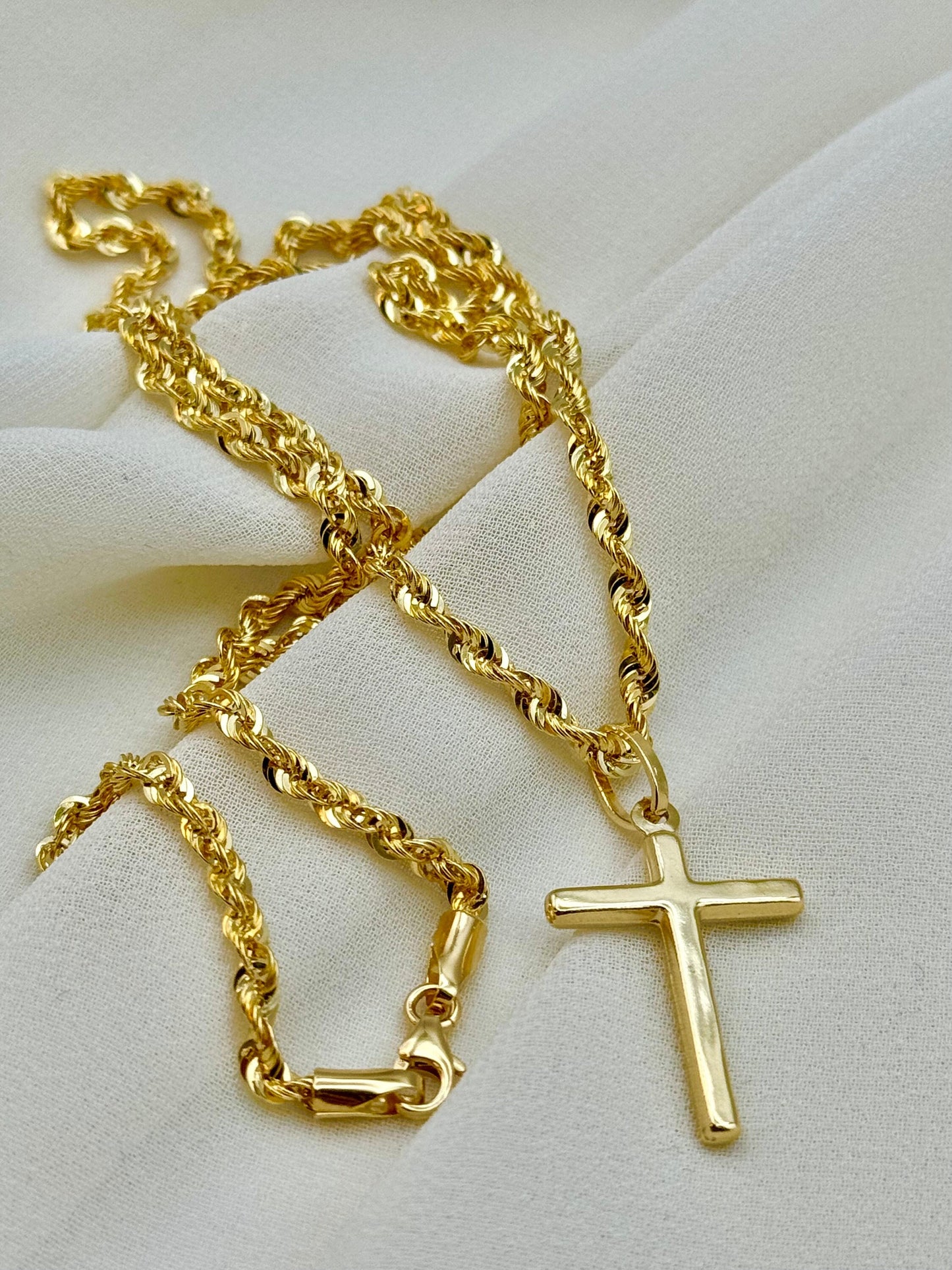 18k Real Gold Cross Necklace 21.5" and 20” ,3mm, 18k Rope chain, Gold Cross Necklace , For Him, For Her ,Anniversary Gift ,Birthday Gift.