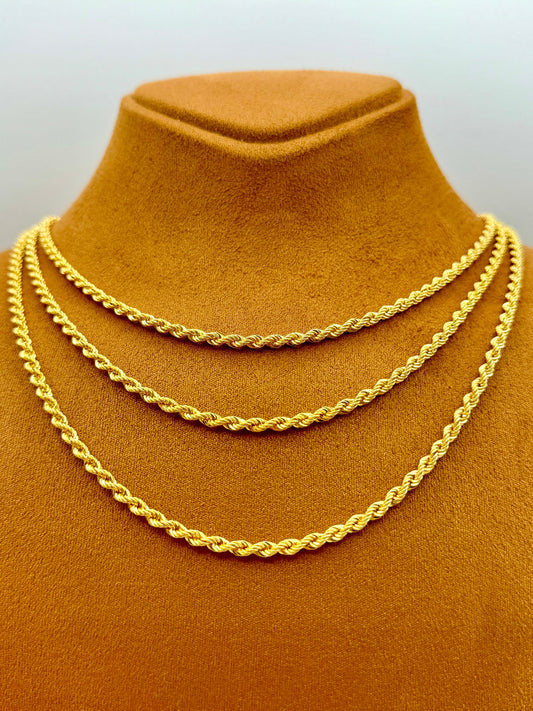 18k Real Gold Rope Necklace 3mm,18k solid gold rope chain , Gold rope,18k rope chain,18k rope chain necklace, 18k rope, best friend gift.