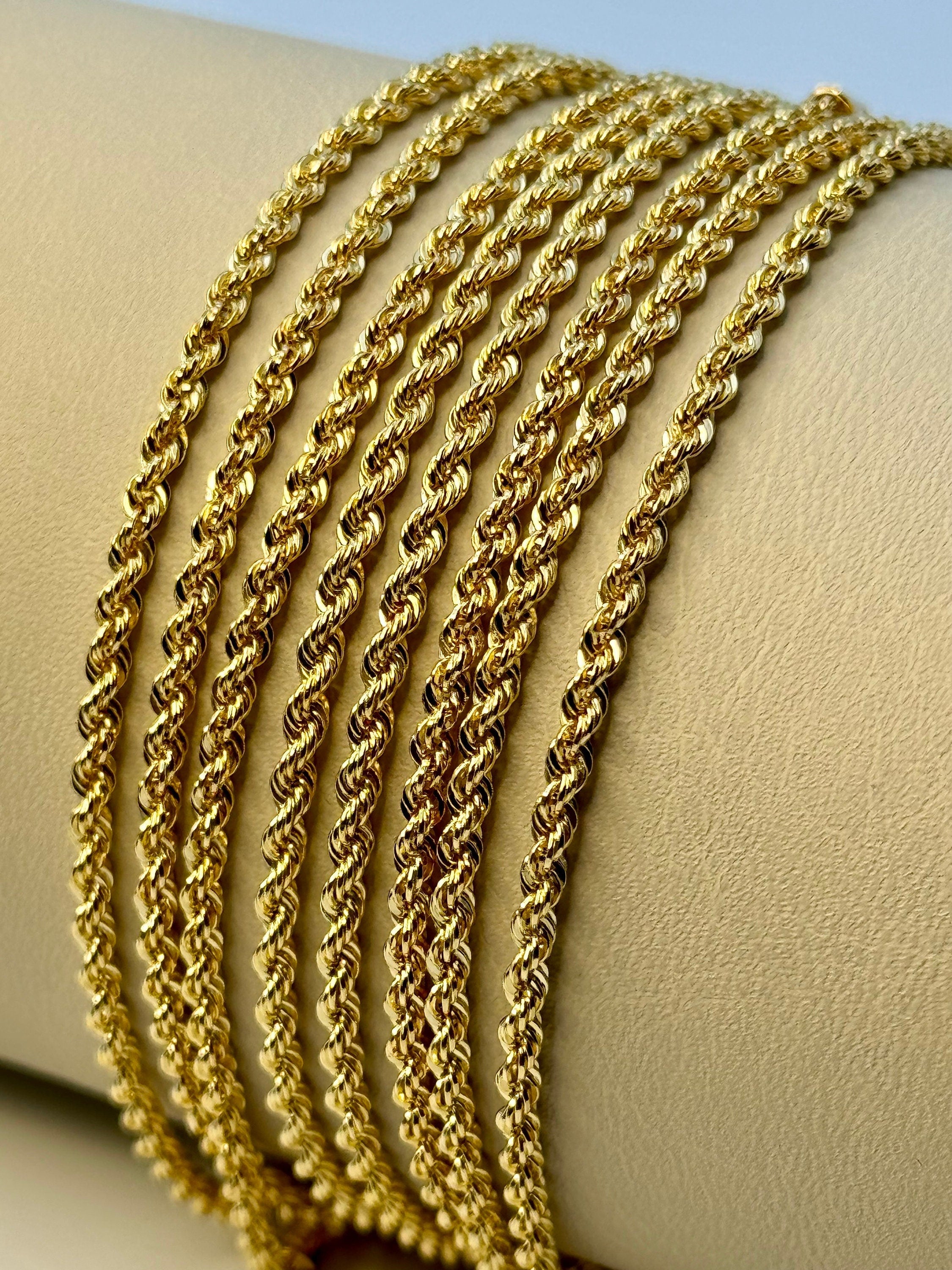 18K Solid Gold Rope Chain Necklace, 2.3mm – Real 18K Gold, Classic Rop ...