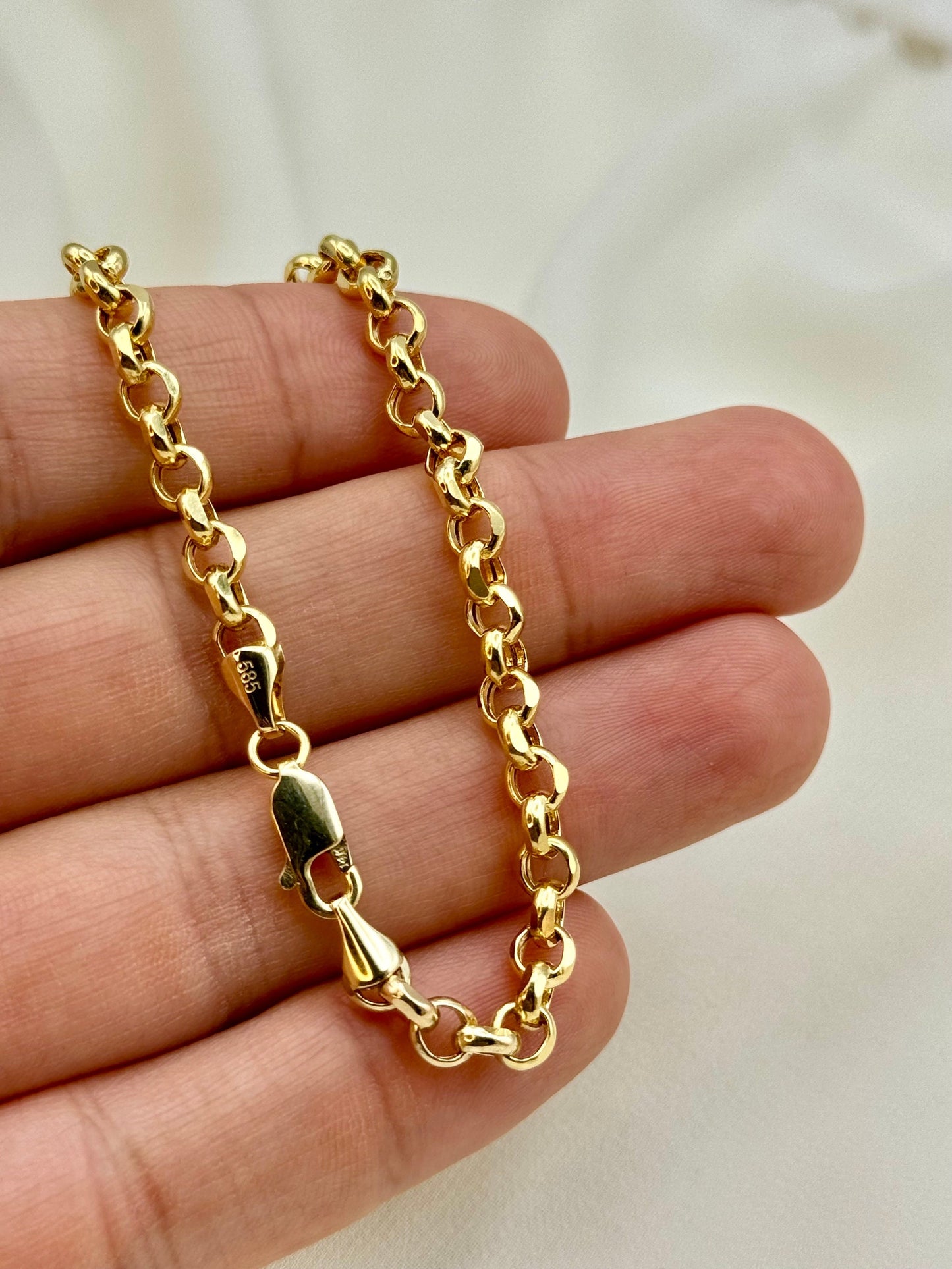 14K Real Gold Rolo Bracelet, Anklet - High Polished 14K Yellow Rolo Bracelet for Her - Pure 14k Gold Rolo Anklet - Birthday Gift!