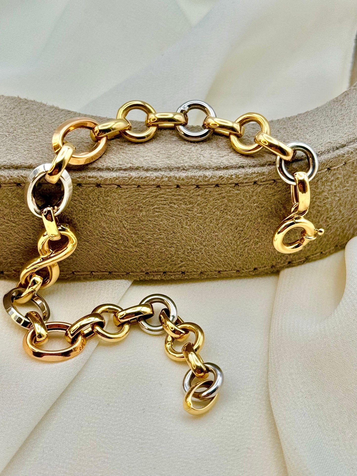 18k Gold Cable  Bracelet,  Infinity Bracelet, Mixed Colors , 7.5" inches, Hot Style Gold Bracelet! Unique & Stylish Design, Gift for Her!