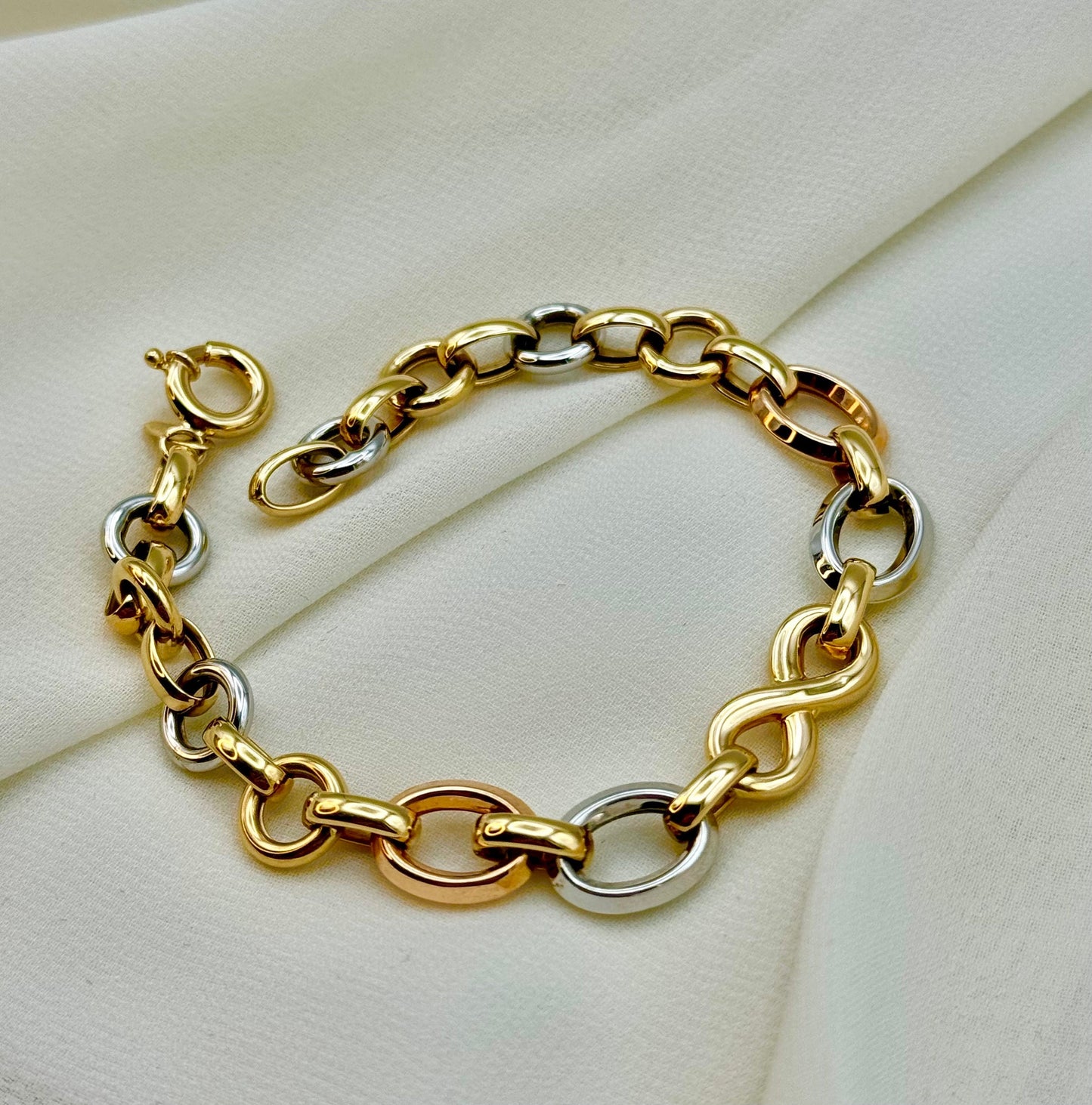 18k Gold Cable  Bracelet,  Infinity Bracelet, Mixed Colors , 7.5" inches, Hot Style Gold Bracelet! Unique & Stylish Design, Gift for Her!