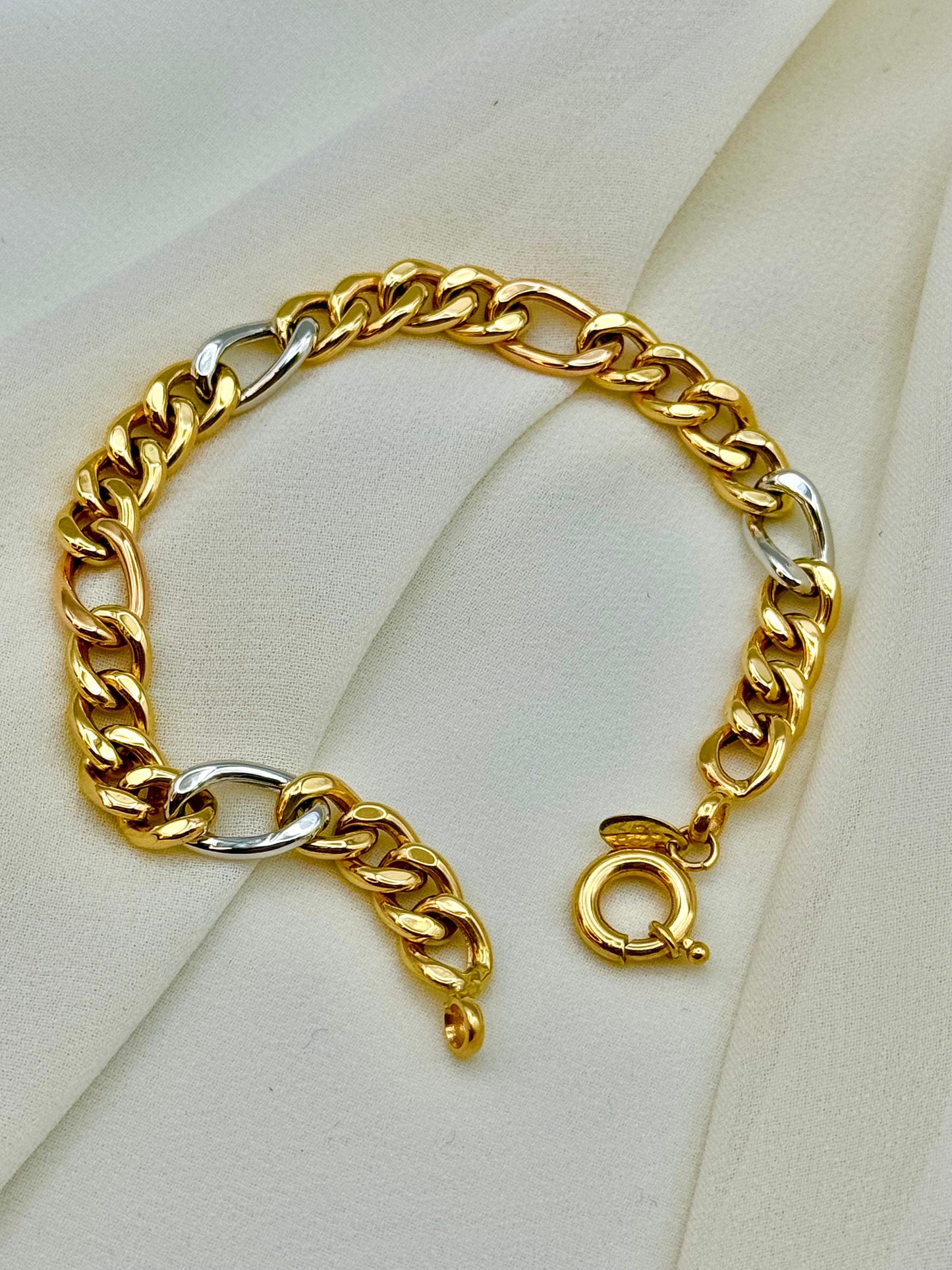 18k Gold Figaro Curb  bracelet, 7.5 inches, 7mm , Real Gold 18k Curb link , 18k bracelet curb link ,For Her, For Him , Birthday Gift, Gift .