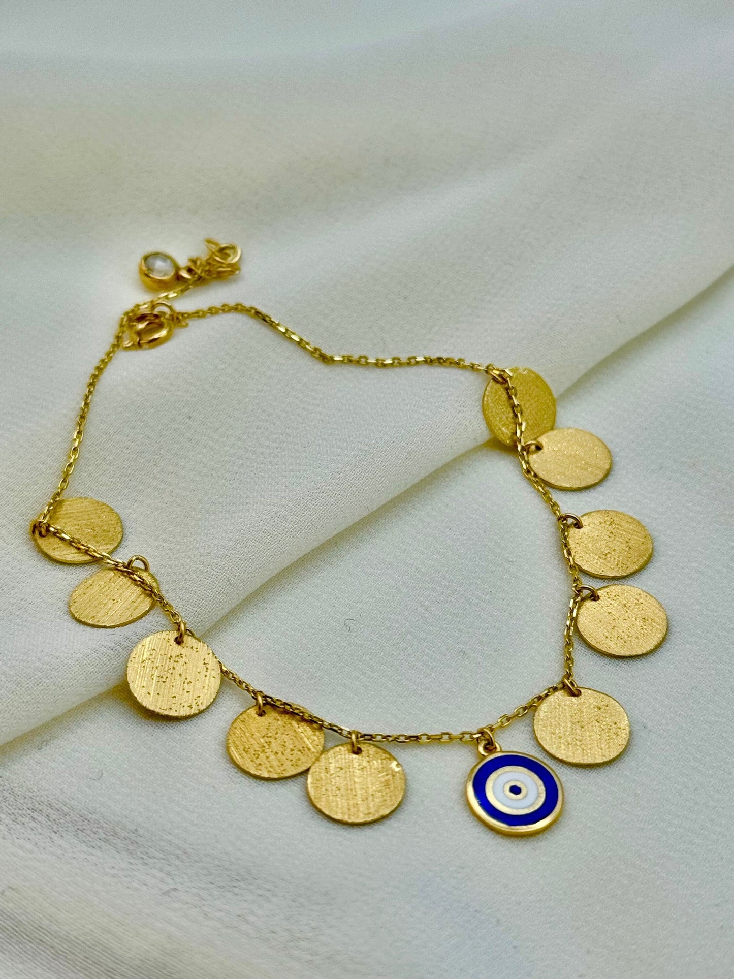 14k Gold Anklet ,14k real Gold Diamond Cut anklet , Gold  Evil eye Anklet, 14k Gold Anklet , Unique Anklet , gift, Birthday Gift , For Mum .