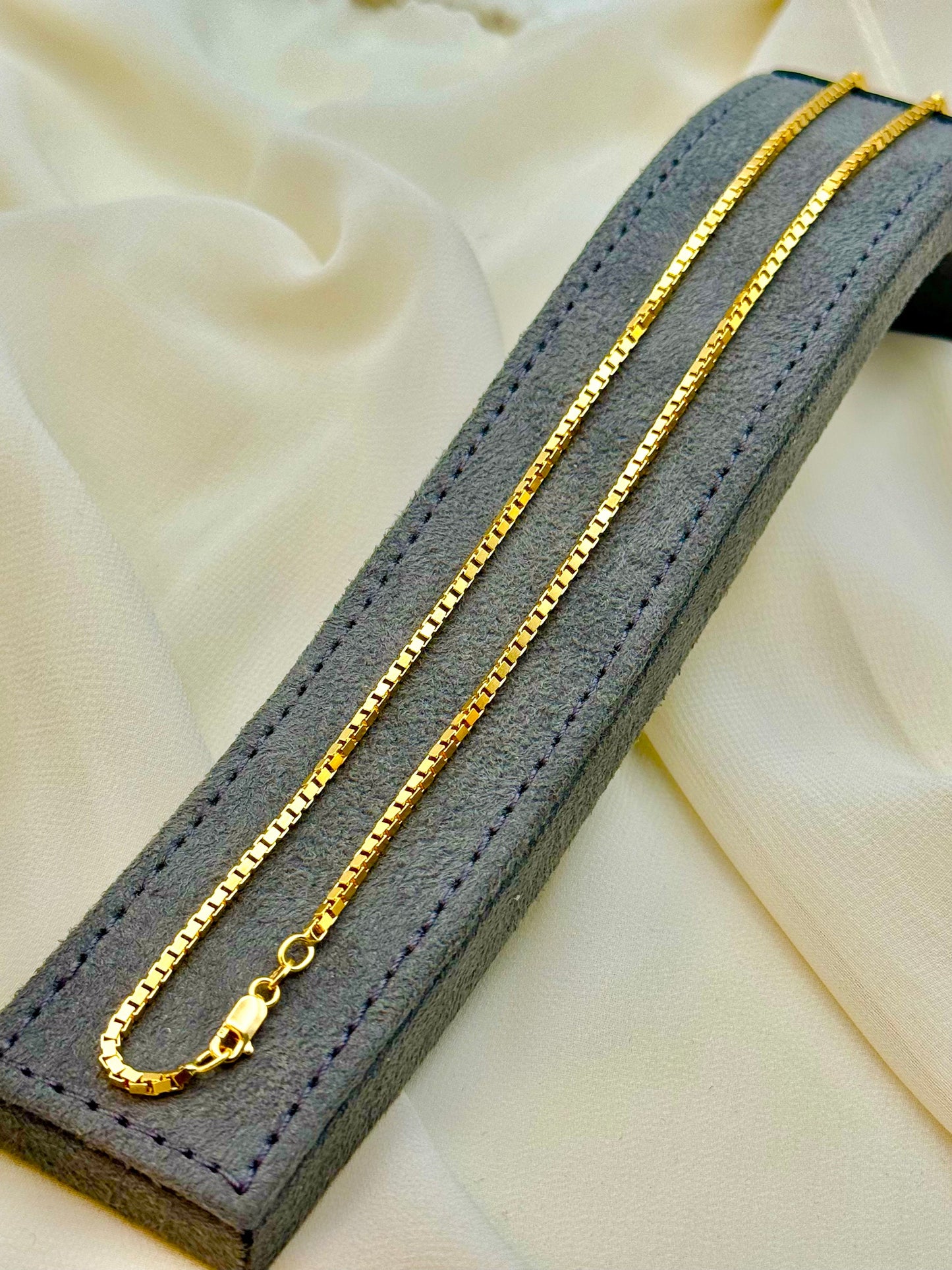 18k Solid Gold box chain link , 2mm, 24”, FULLY SOLID LINK , 18k Real Gold  box Chain, For Him ,Birthday Gift ,anniversary Gift, For Her .