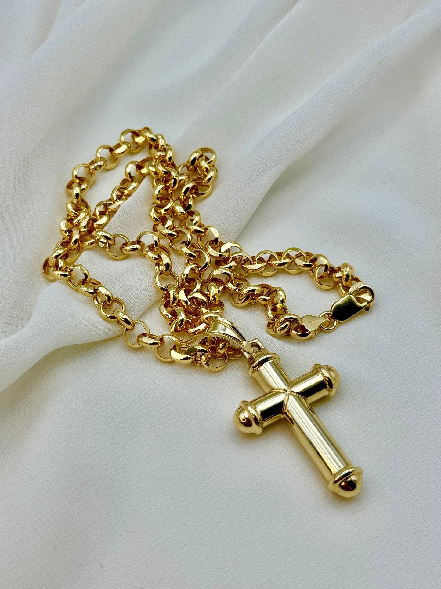 14k Gold Cross Necklace, with 22" Rolo Chain, 7mm , Jesus Christ, Rolo chain, Cross Pendant , Gold Cross , Gift, Chunky Cross Necklace.