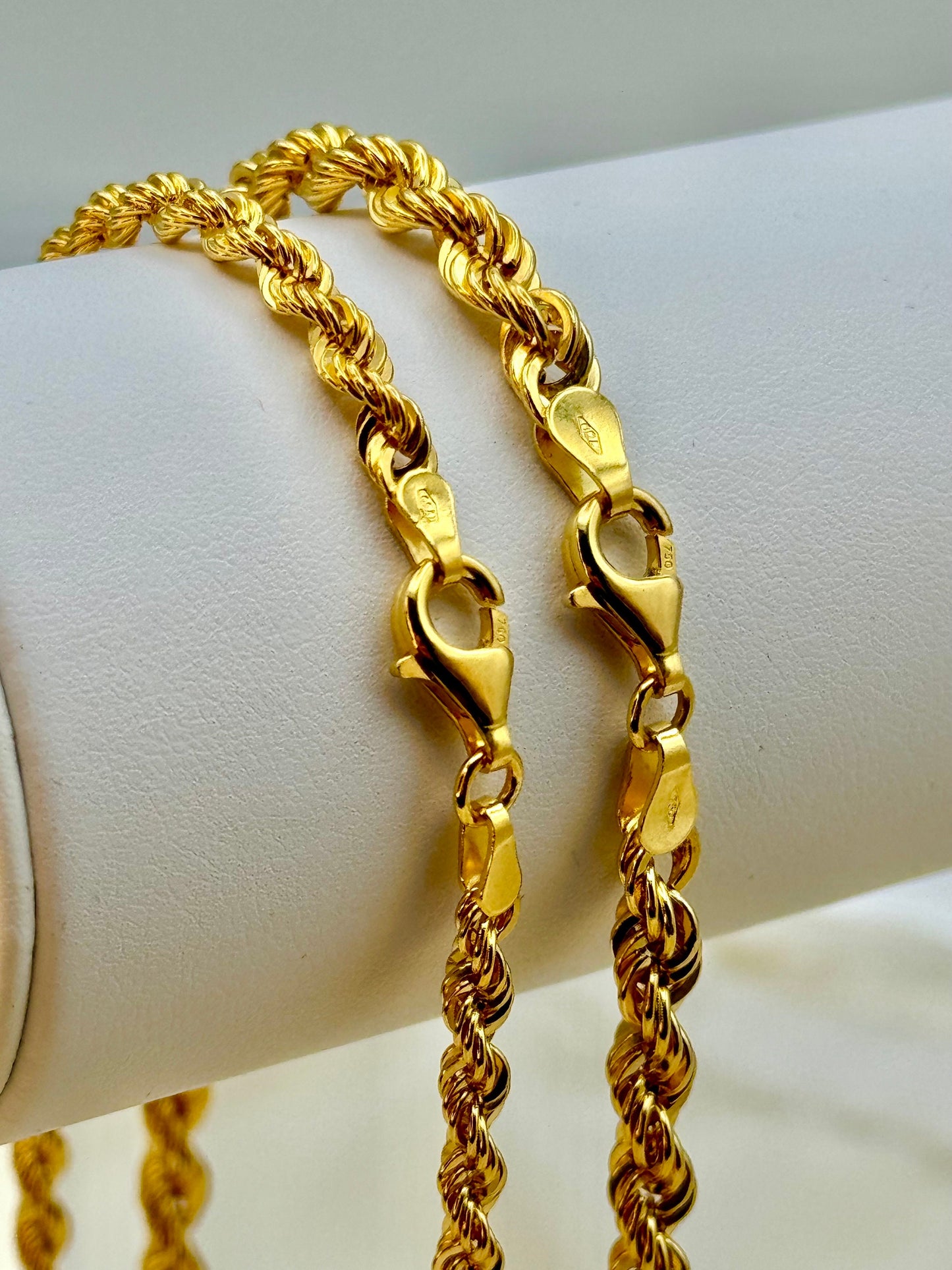 18K Gold Rope Chain, 5MM, 4MM, Diamond cut Necklace, Thick Rope Chain, Real Gold Chain, Gold Rope Necklace, Gold Twisted Chain For Gift .