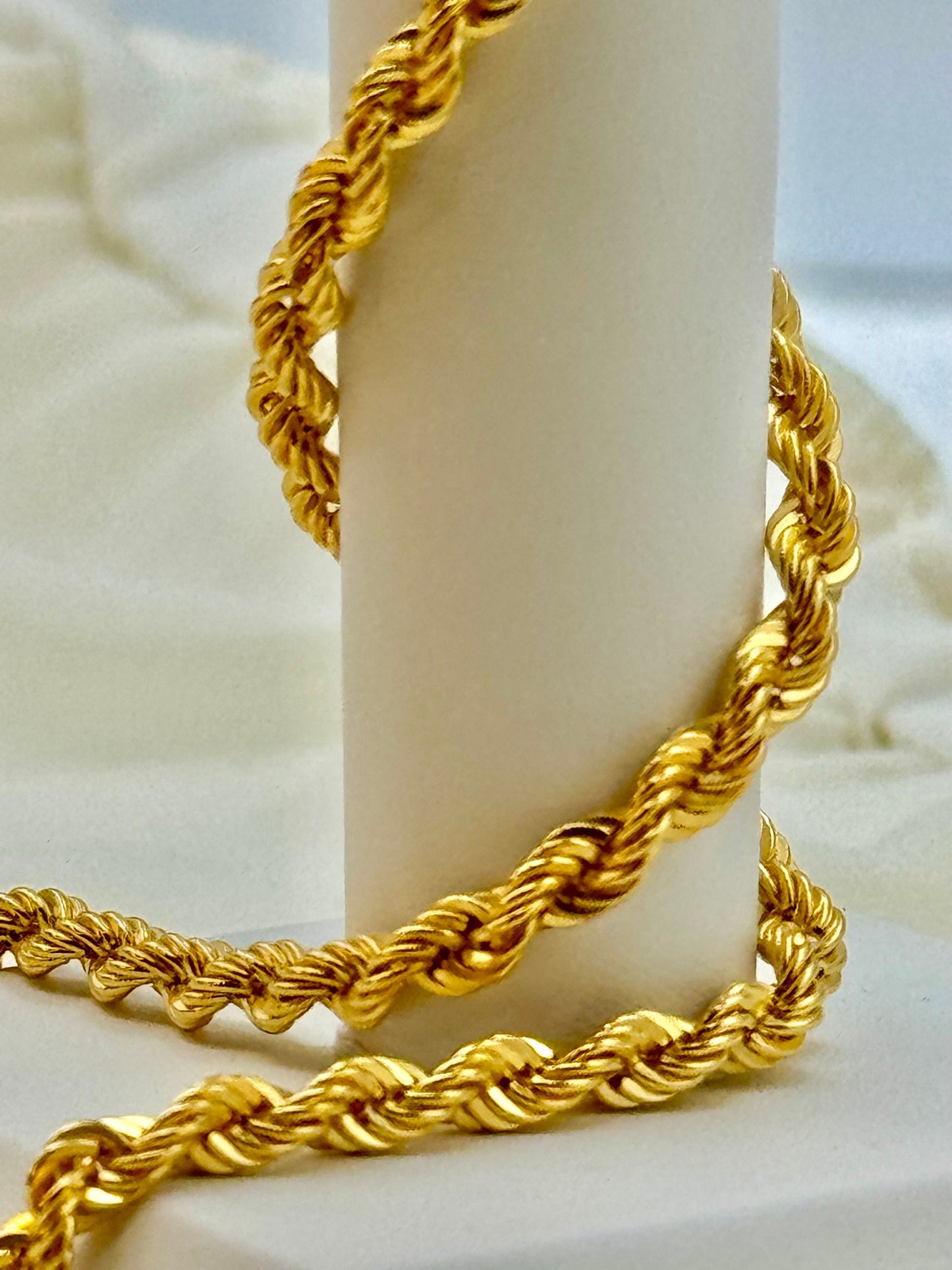 18K Gold Rope Chain, 5MM, 4MM, Diamond cut Necklace, Thick Rope Chain, Real Gold Chain, Gold Rope Necklace, Gold Twisted Chain For Gift .