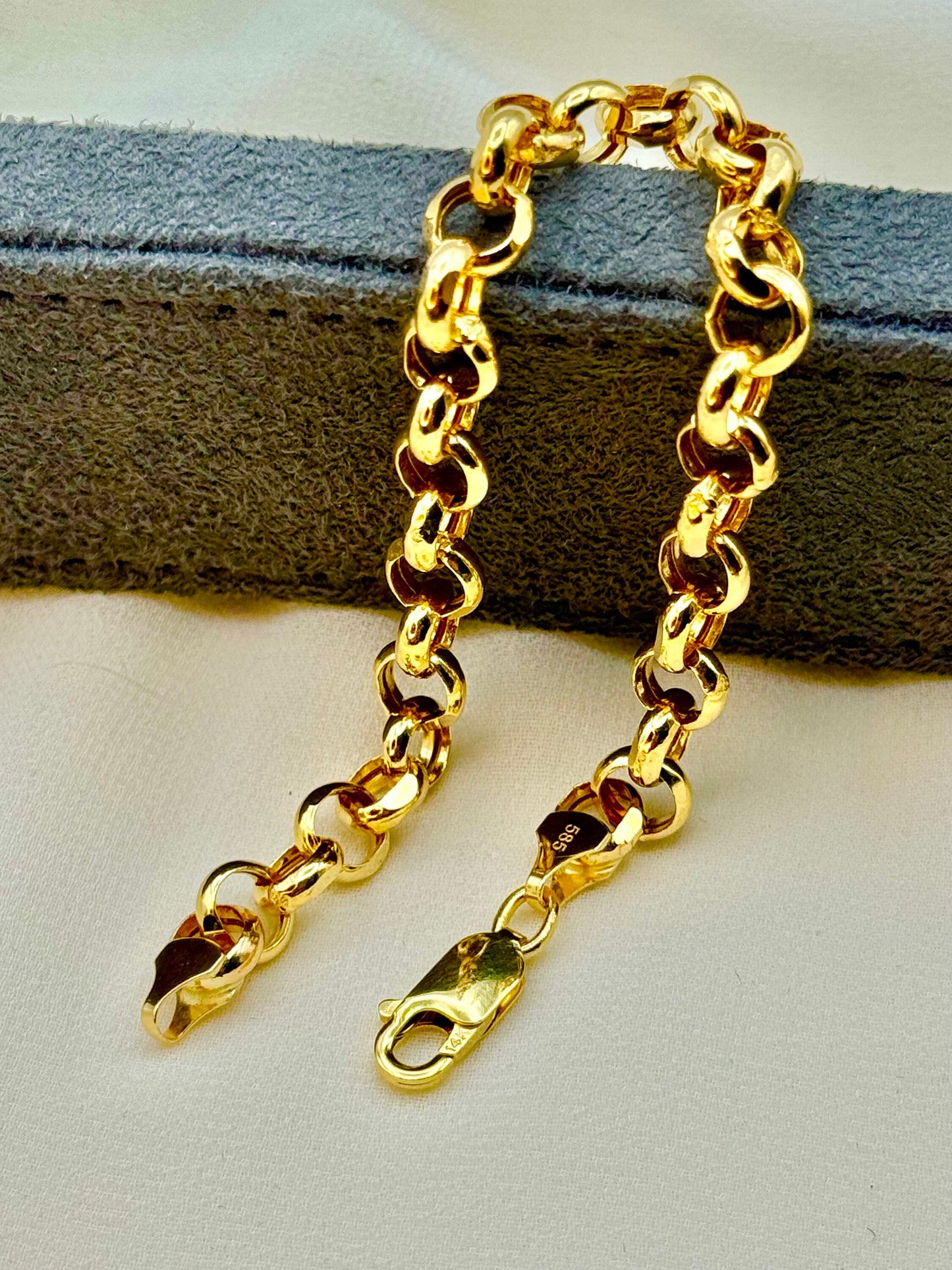 14K Real Gold Rolo Bracelet 7mm , Anklet 7mm- High Polished 14K Yellow Rolo Bracelet for Her - Pure 14k Gold Rolo Anklet - Birthday Gift!