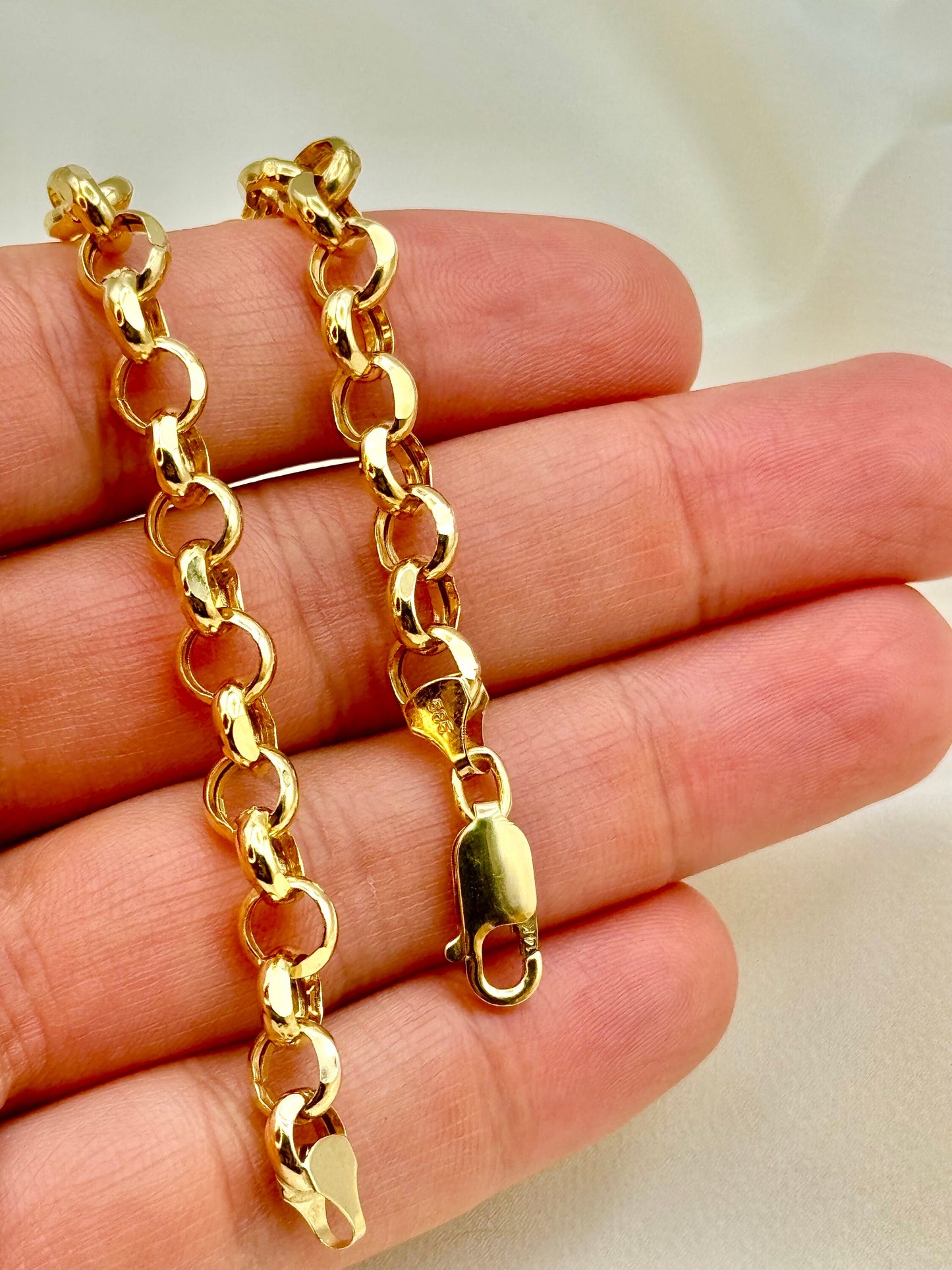 14K Real Gold Rolo Bracelet 7mm , Anklet 7mm- High Polished 14K Yellow Rolo Bracelet for Her - Pure 14k Gold Rolo Anklet - Birthday Gift!