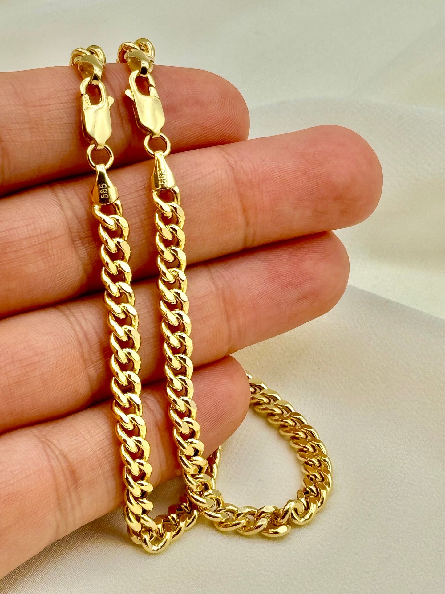 14K Solid Gold Curb Bracelet ,5MM ,Cuban Chain Bracelet-14K Curb Link Bracelet for Men & Women- Gift, Birthday Gift, For Her, For Him.