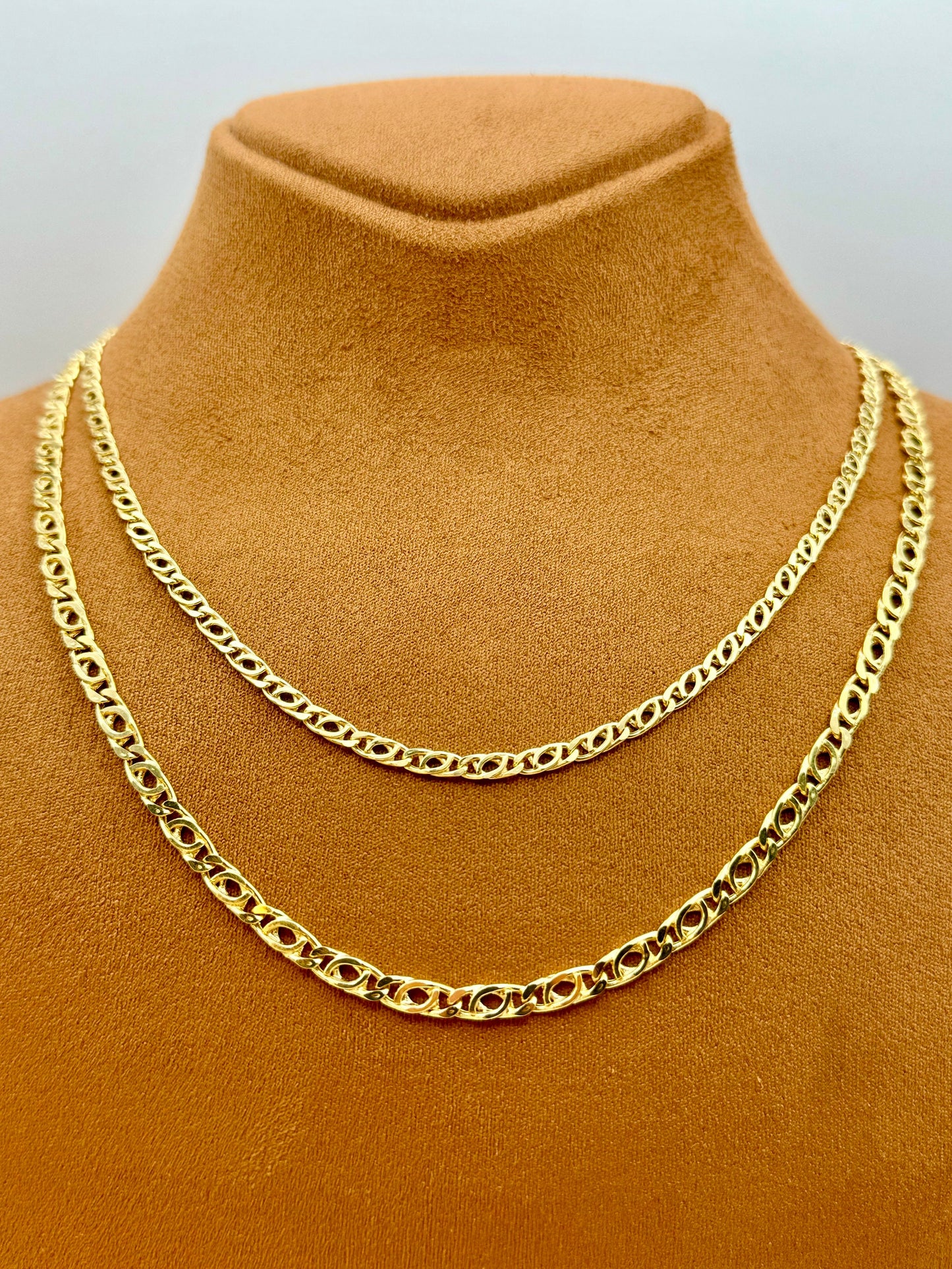 14K Gold Tiger eye Cable Necklace , 3.5mm, 4.5mm, 14K Gold Nona Double Link Chain Necklace for Men & Women, New Design Necklace ,Gift .