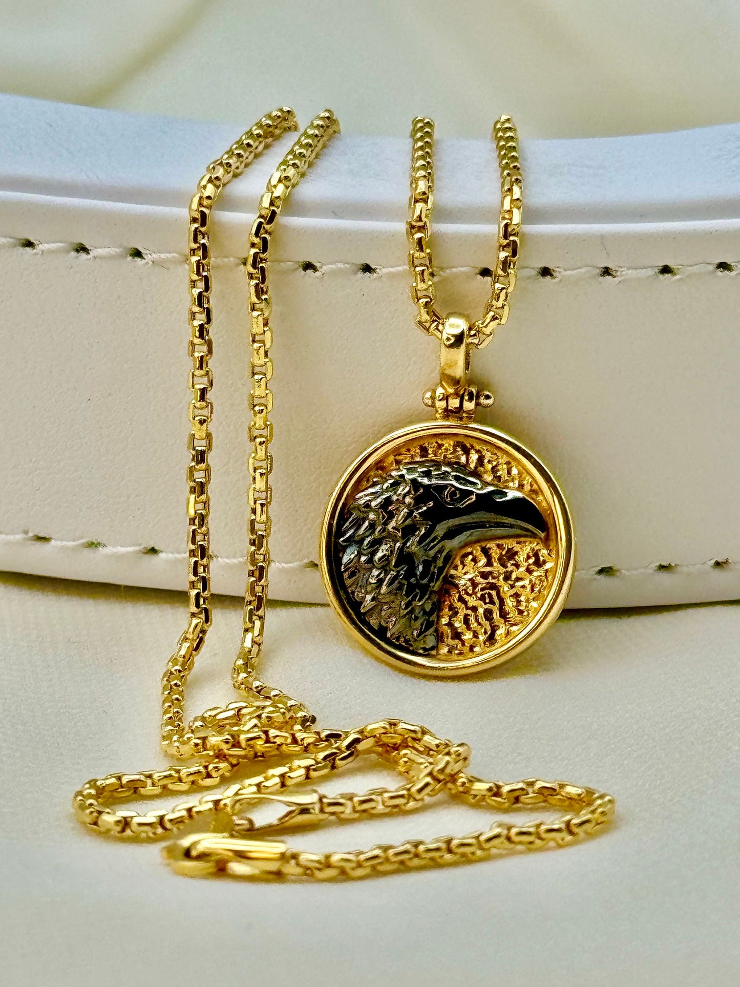 14K Solid Gold Eagle Pendant with 14K Diamond-cut Box Chain 22",24", 2mm/ 14K Yellow Gold Eagle Pendant/ Eagle Necklace for Gift, For Him.