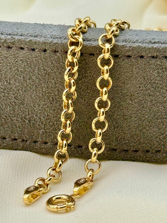 18K Real Gold Rolo Chain Bracelet - High Polished 18K Yellow Rolo Bracelet for Her - Pure 18k Gold- Birthday Gift!,  Valentine's Day gifts .