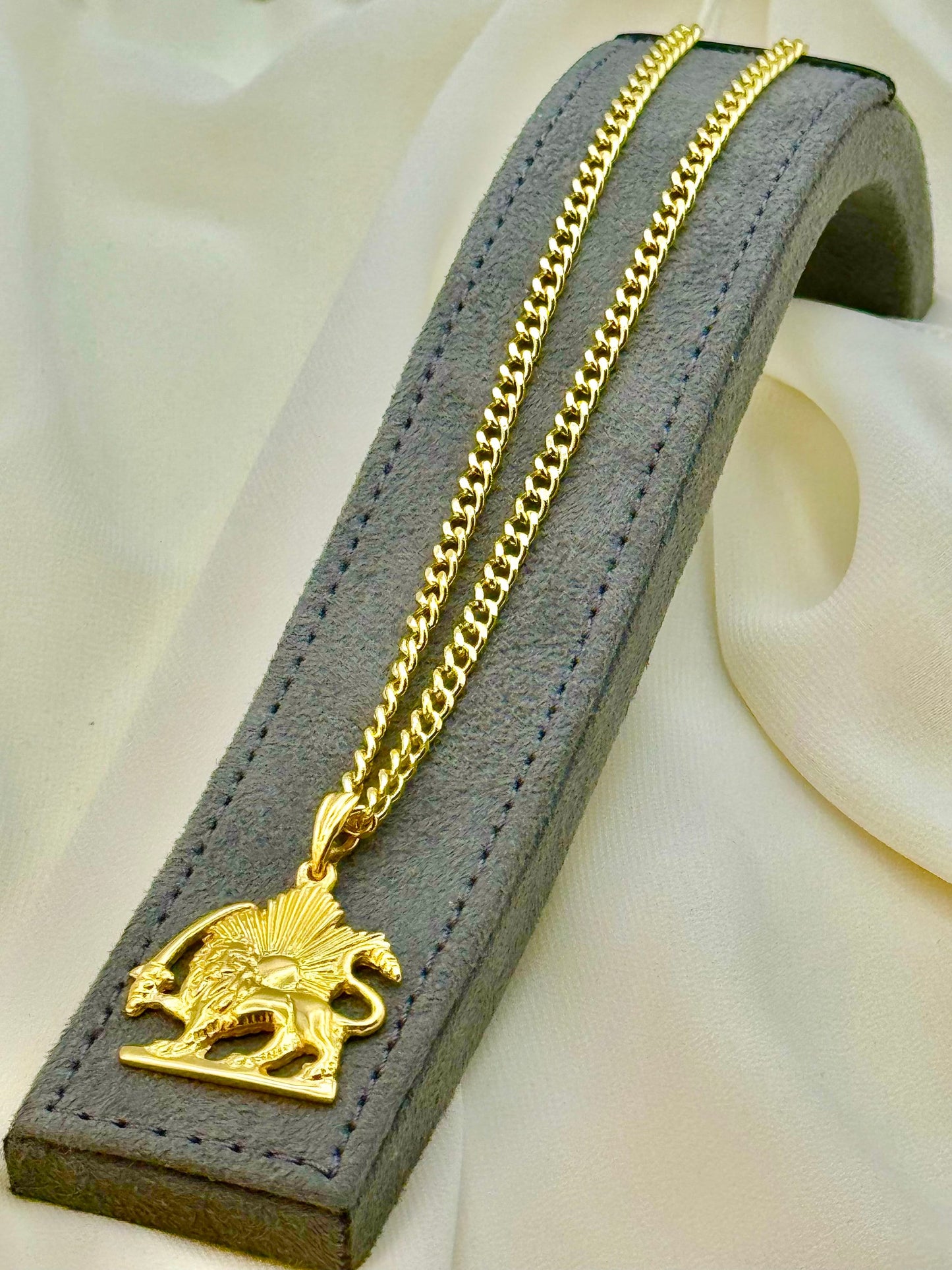 18k Solid Gold Shir o Khorshid Handmade, Lion and Sun Necklace ,19.5",4mm, Symbol of Pahlavi, Made in Toronto, For Gift, Birthday gift .