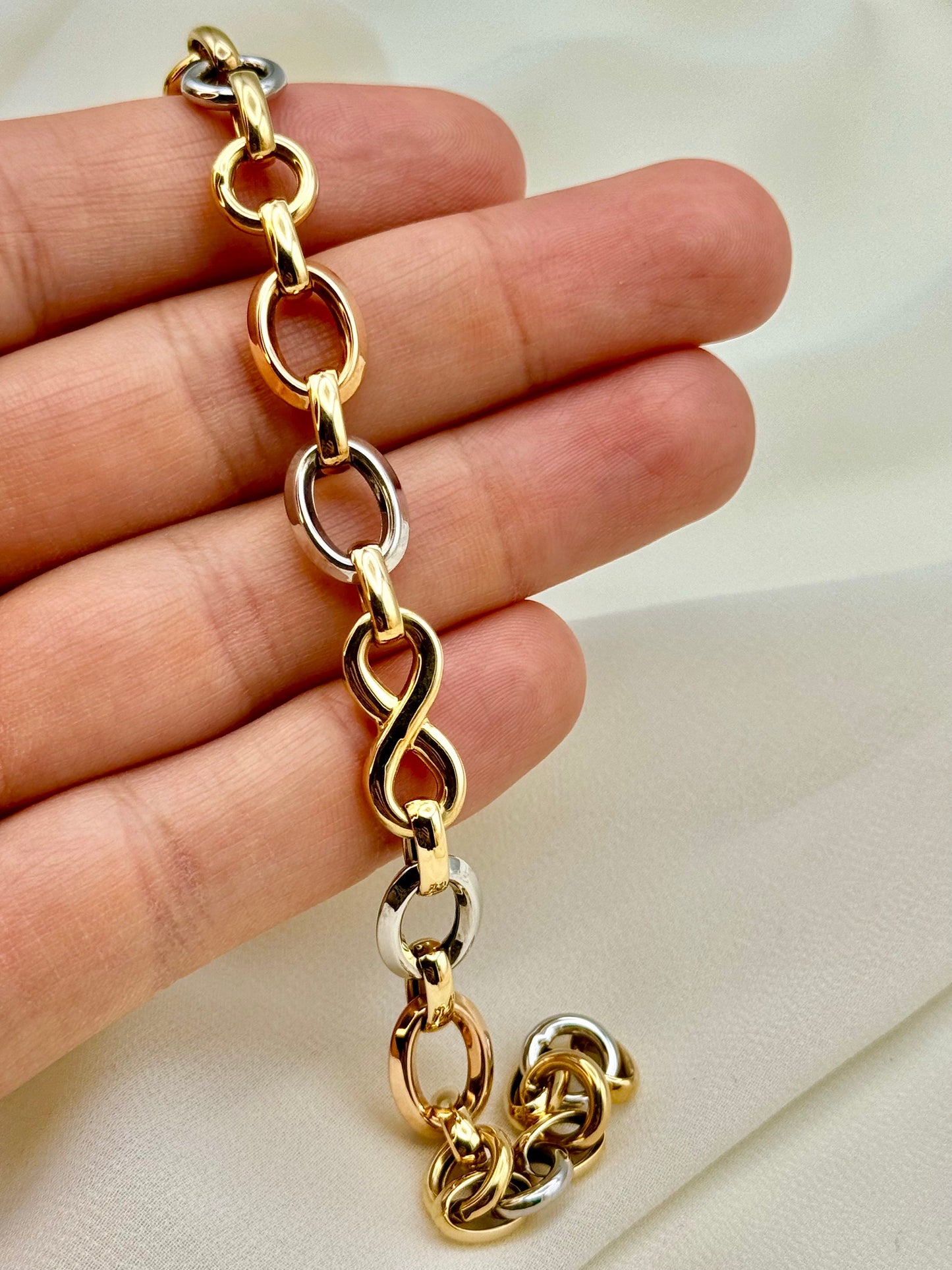 18k Gold Cable  Bracelet,  Infinity Bracelet, Mixed Colors , 7.5" inches, Hot Style Gold Bracelet! Unique & Stylish Design, Gift for Her!