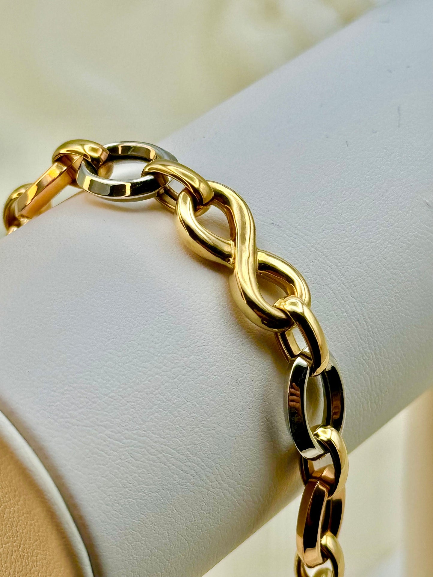 18k Gold Cable  Bracelet,  Infinity Bracelet, Mixed Colors , 7.5" inches, Hot Style Gold Bracelet! Unique & Stylish Design, Gift for Her!