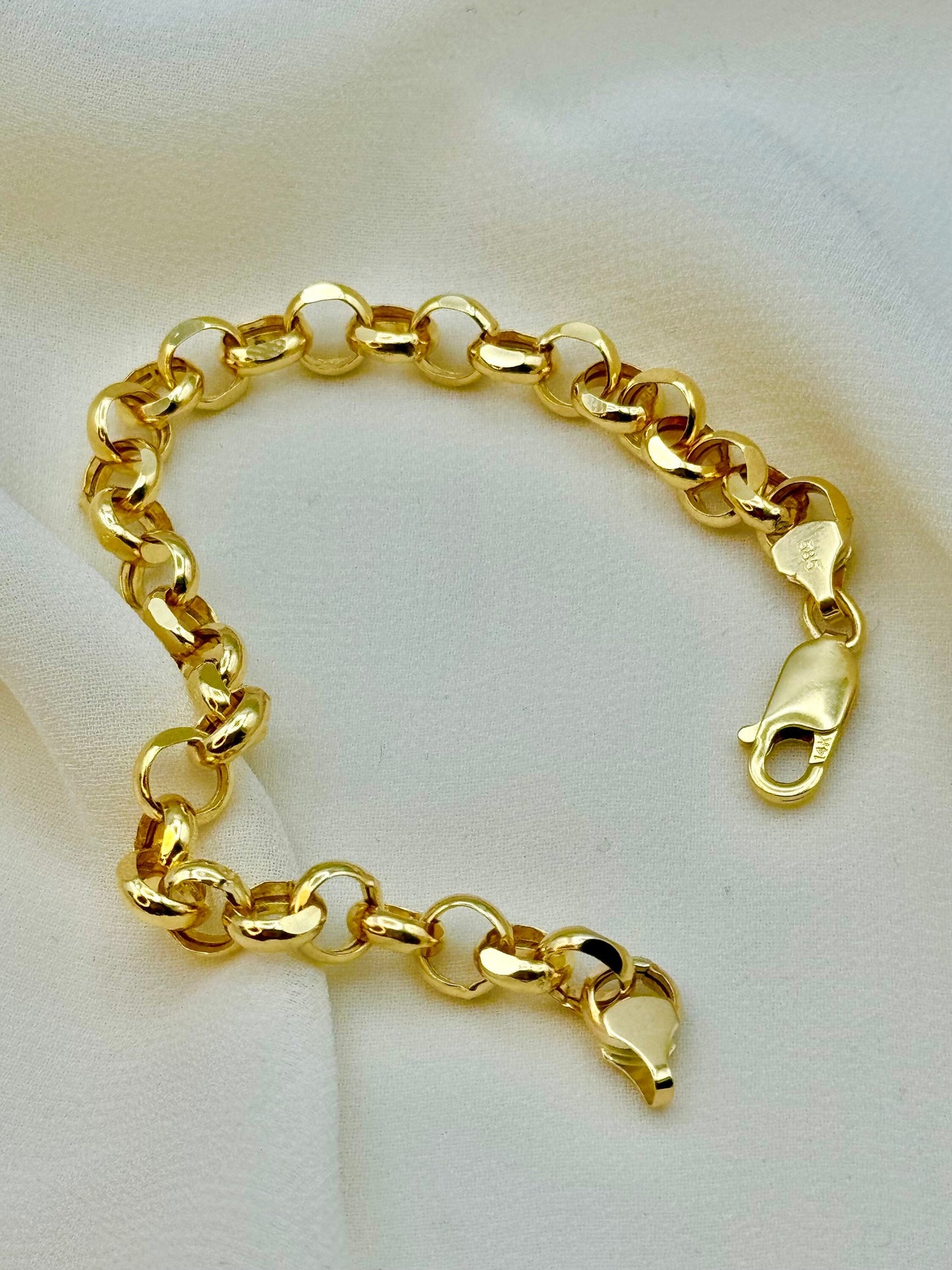 14K Real Gold Rolo Bracelet 7mm , Anklet 7mm- High Polished 14K Yellow Rolo Bracelet for Her - Pure 14k Gold Rolo Anklet - Birthday Gift!