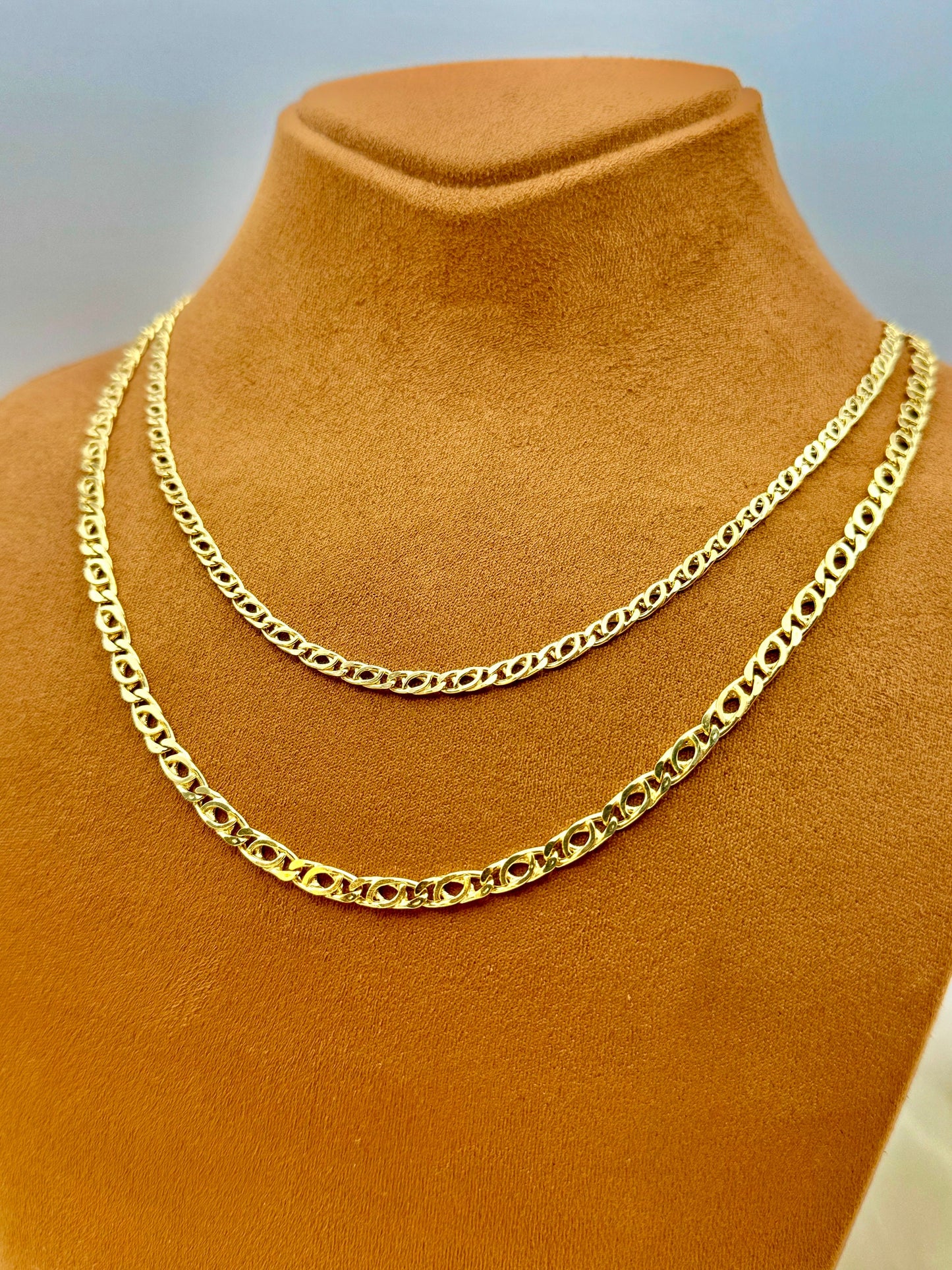 14K Gold Tiger eye Cable Necklace , 3.5mm, 4.5mm, 14K Gold Nona Double Link Chain Necklace for Men & Women, New Design Necklace ,Gift .