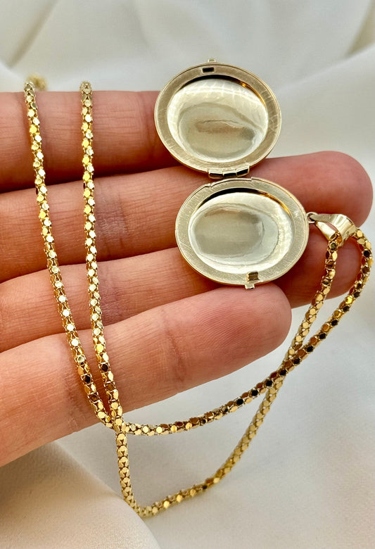 14k Gold Round Locket Necklace ,24",22" inches ,2.3 mm chain ,Gold locket pendant,birthday gift ,For Her ,Memorial Necklace ,Birthday Gift.