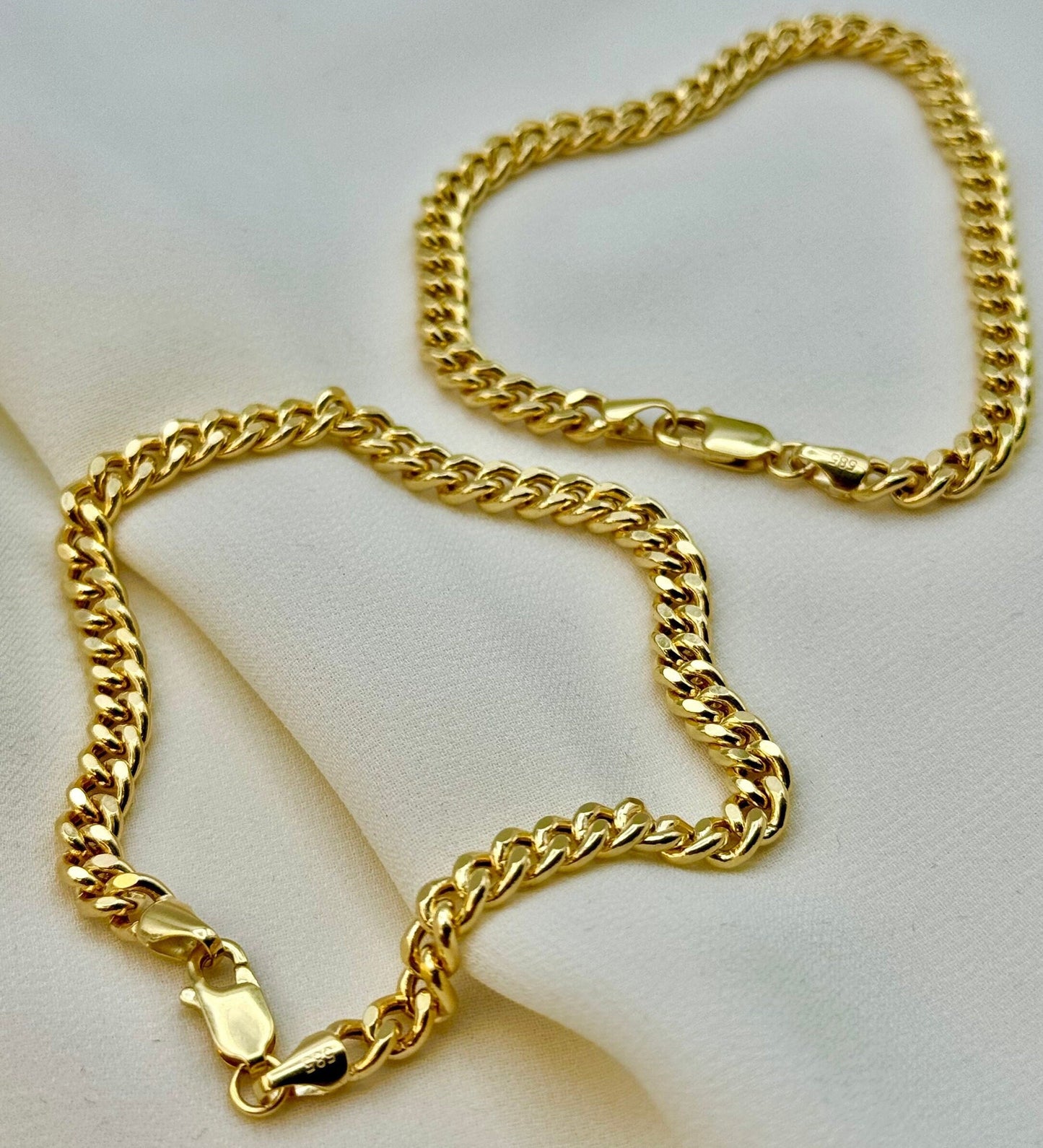 14K Solid Gold Curb Bracelet ,5MM ,Cuban Chain Bracelet-14K Curb Link Bracelet for Men & Women- Gift, Birthday Gift, For Her, For Him.