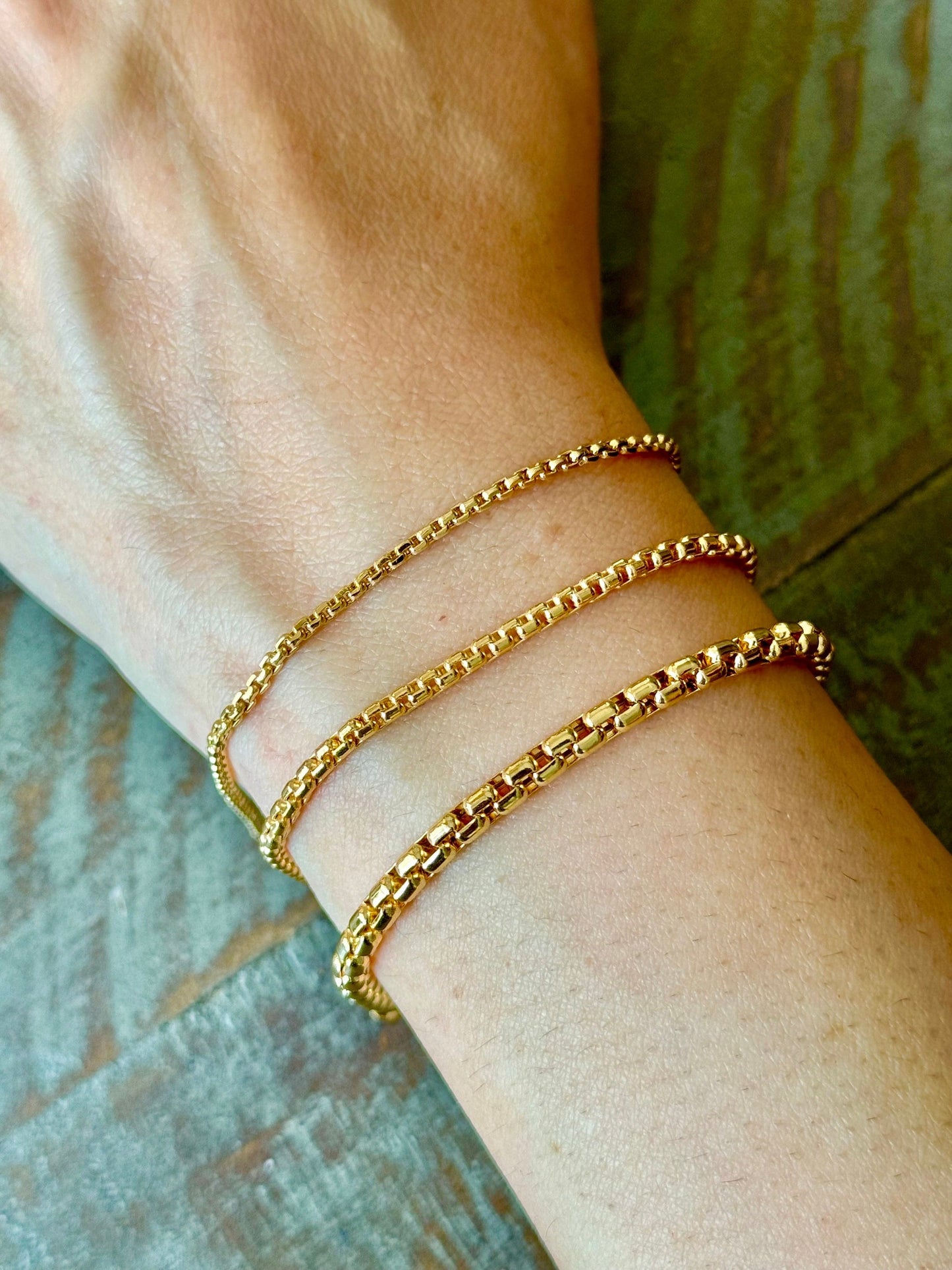 18K Real Gold Box Chain Bracelet 2mm, 2.5mm, 3.5mm, 5mm- Yellow 18K box Bracelet ,18k Bracelet for Women -Pure 18k Gold- Birthday Gift.