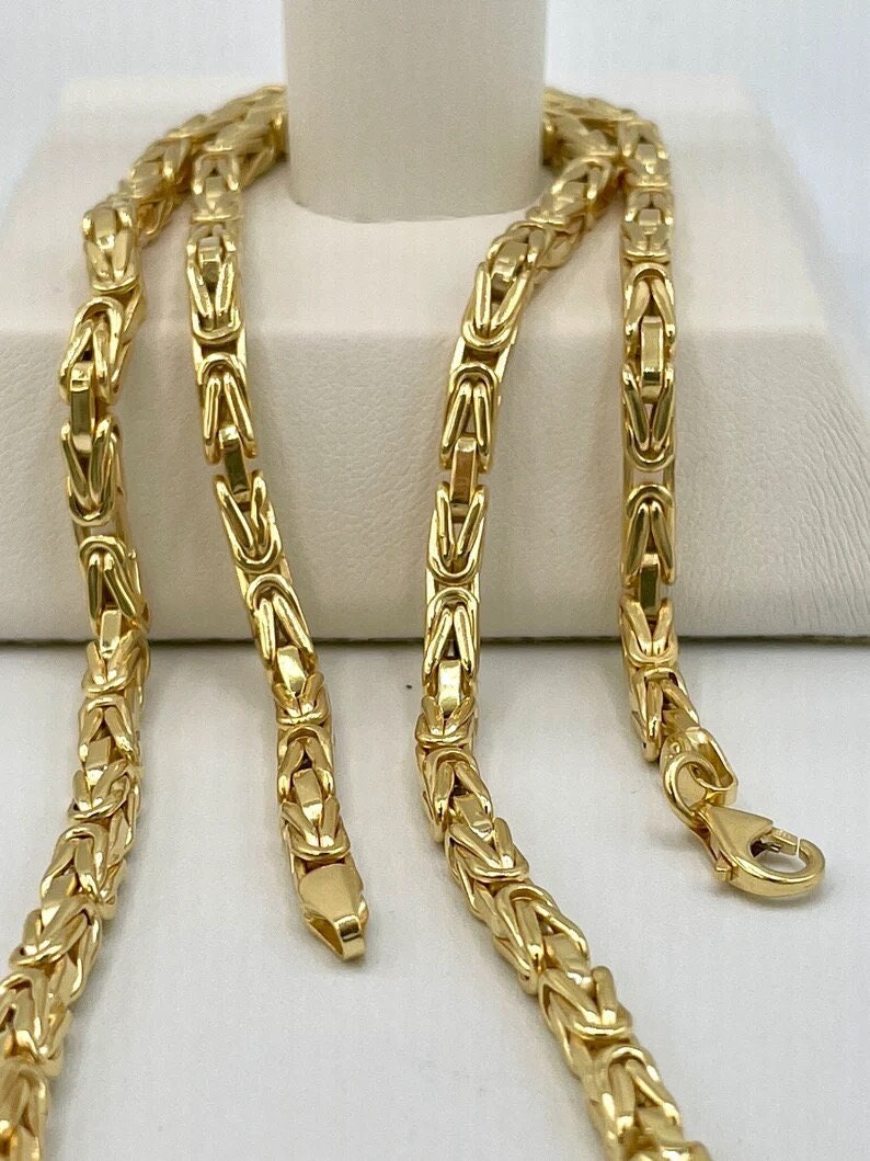 14K Solid Gold Byzantine Chain Necklace ,26”,24",22", 4mm, Thickness/ Real Gold Chain, For Him, Birthday Gift, Anniversary Gift, King Chain.