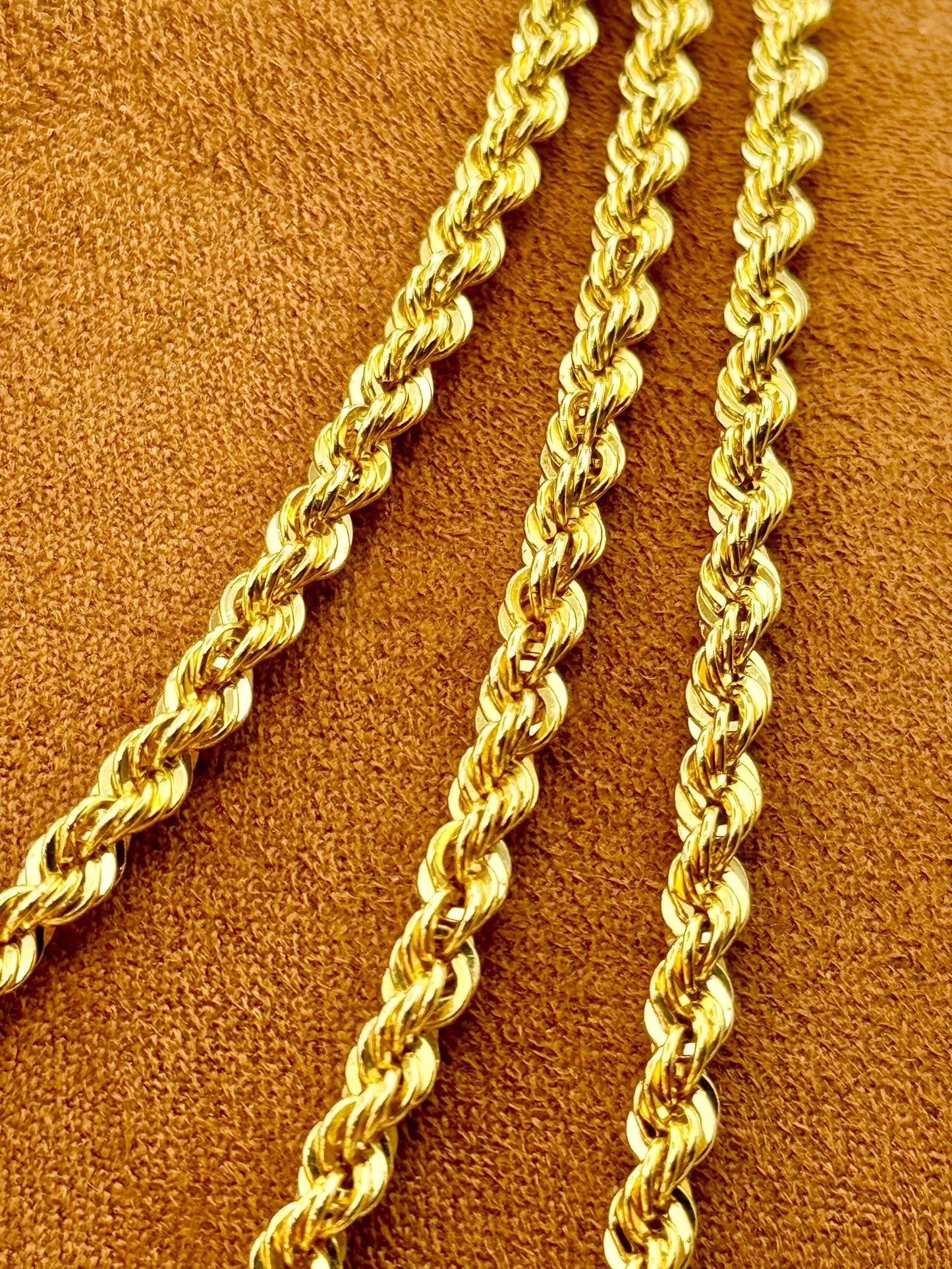 18k Real Gold Rope necklace,18", 20",  22",24", inches ,4 mm, Rope chain, 14krope Chain, real gold, gift, Rope necklace, For Gift.