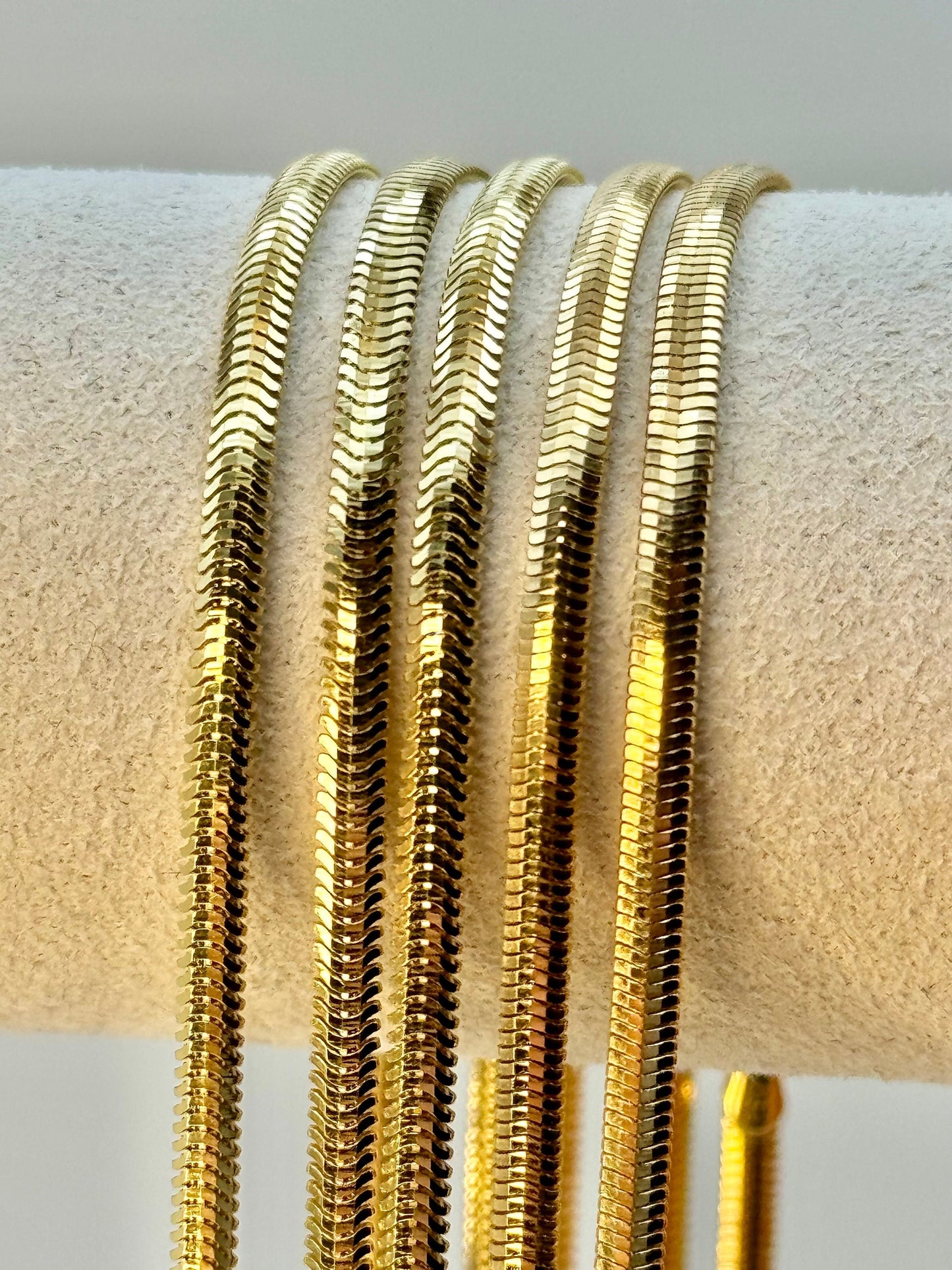 18K,14k Solid Gold Herringbone Snake Chain Necklace / 18K Real gold Shiny  / 16", 19.5" Lengths/Solid Gold Chain Necklace for Her