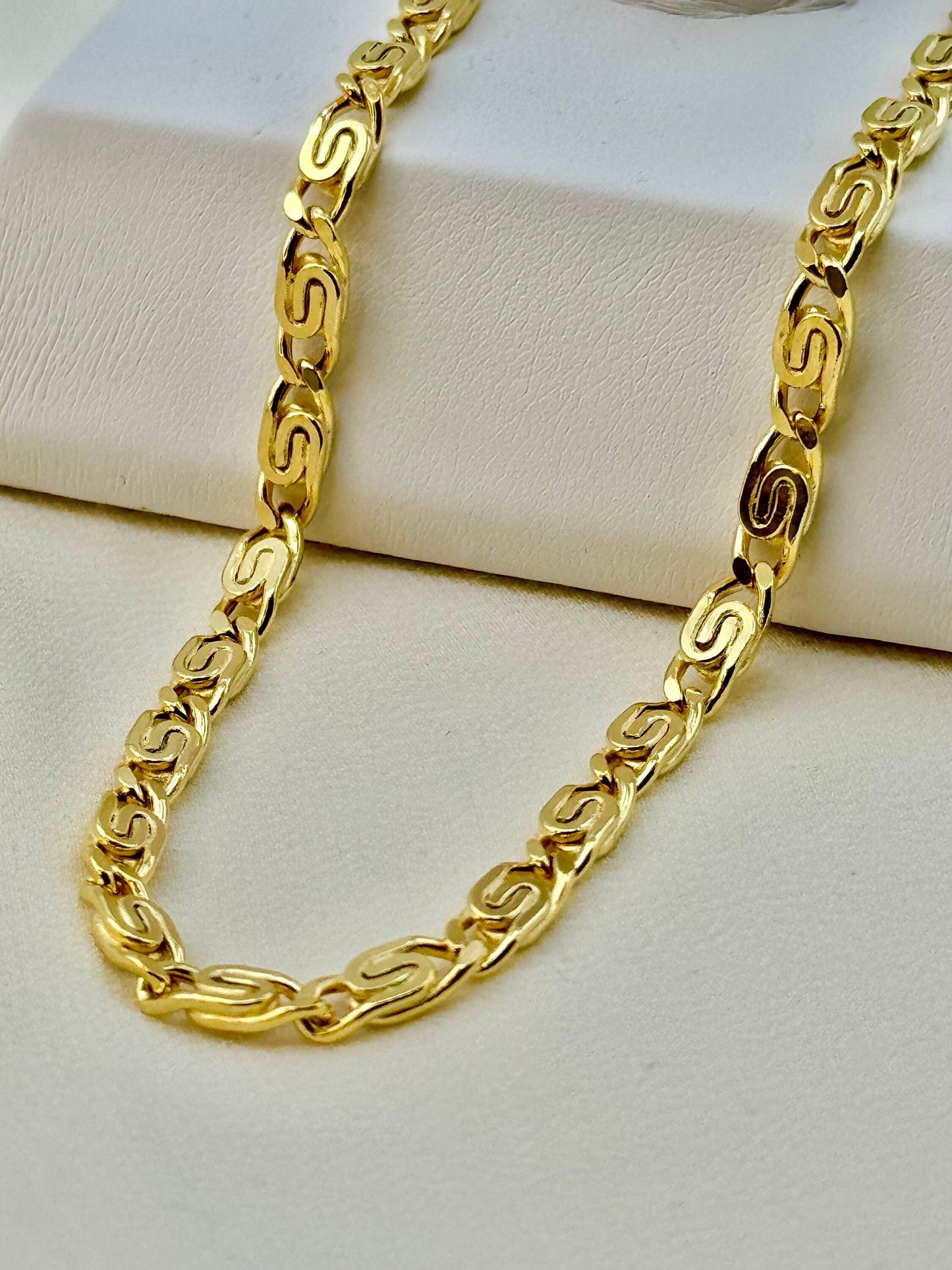 14k Gold Flat ANCHOR CHAIN Necklace, 4mm, Mariner chain, Real Gold chain, 14k Gold Mariner necklace, For Her, For him, Birthday  Gift .